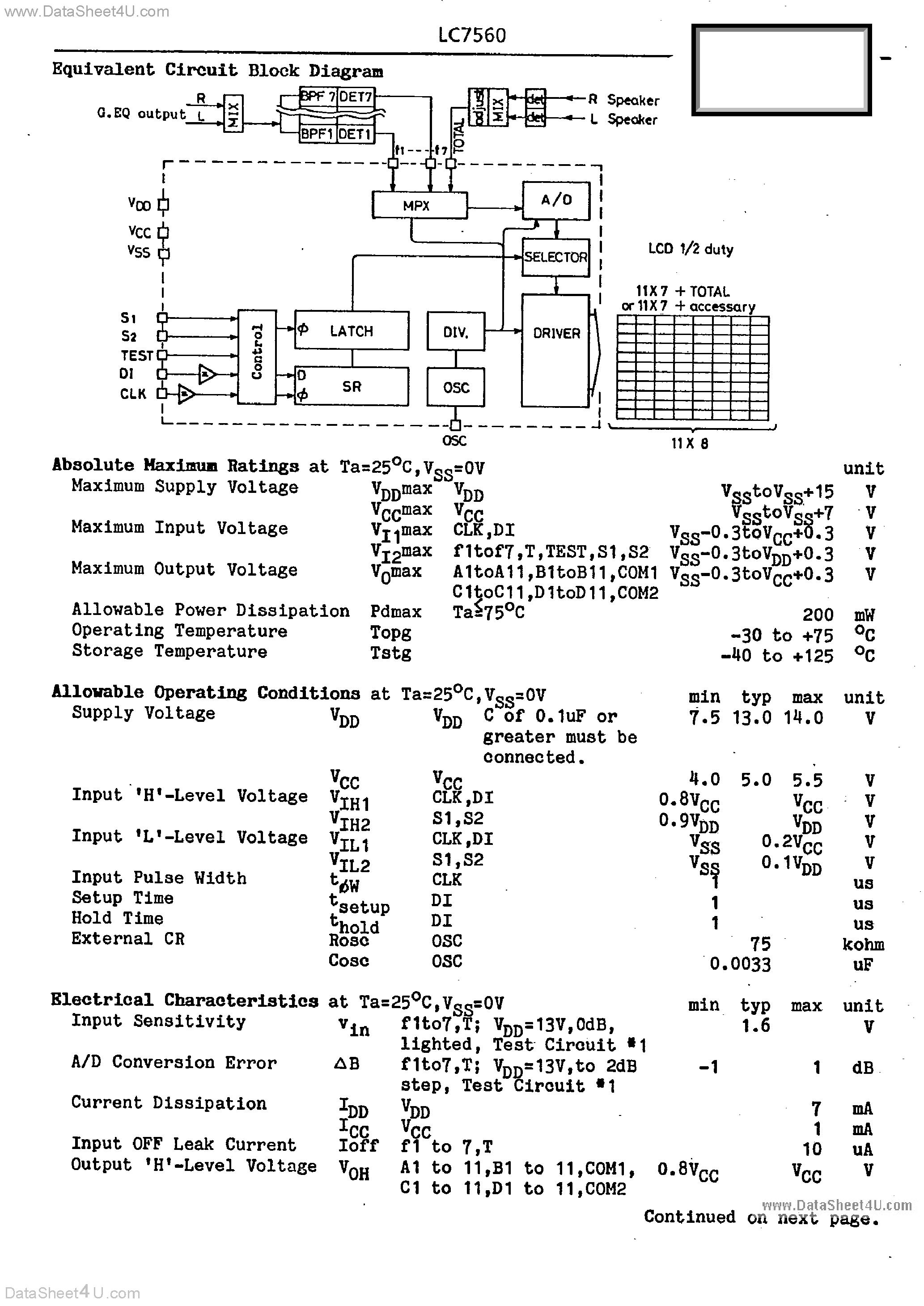 Даташит на микросхему LC7560 страница 2 Даташит LC7560 - Graphic Equalizer LCD Driver страница 2