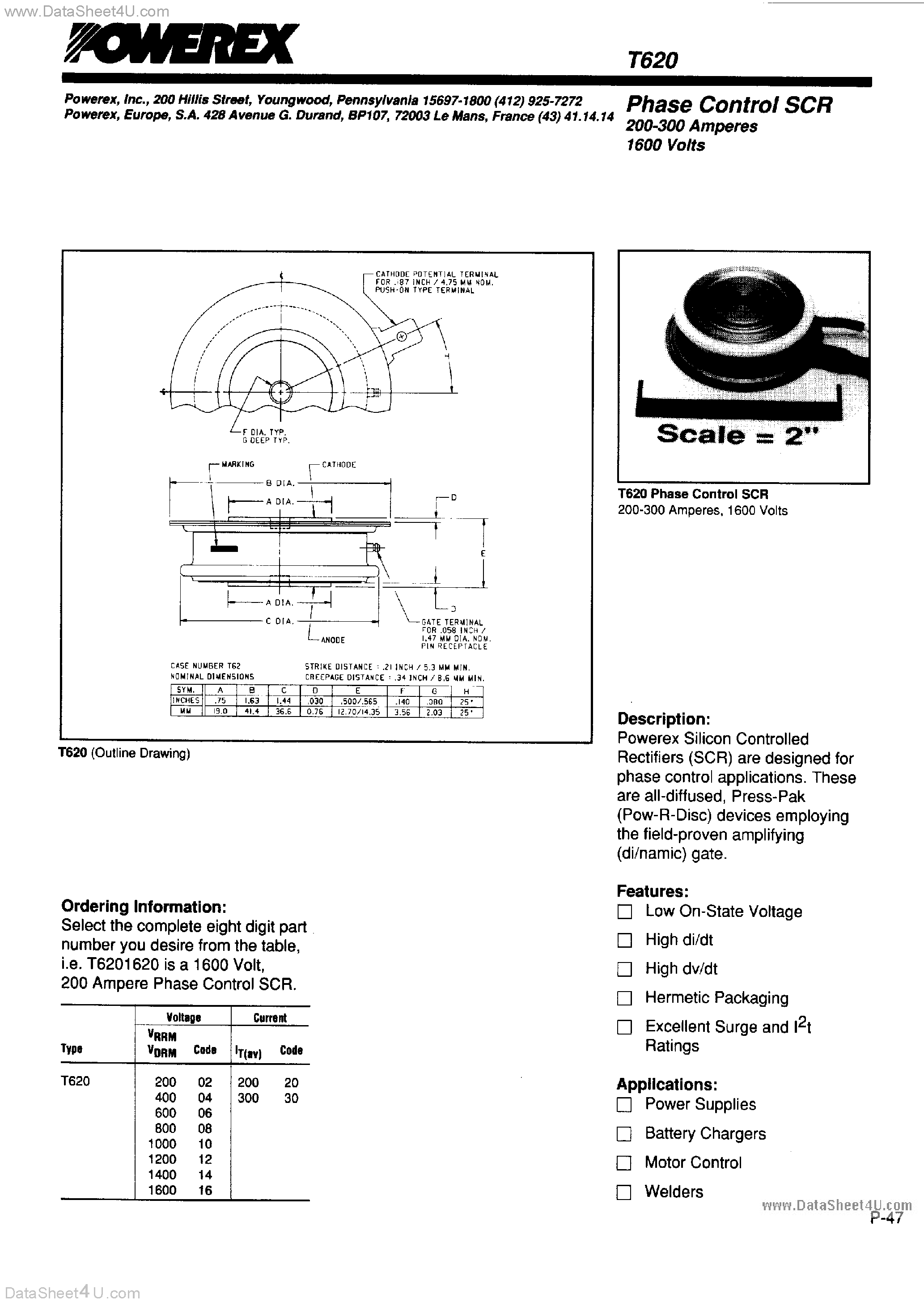 Datasheet T6201230 - SILICON CONTROLLED RECTIFIER page 1