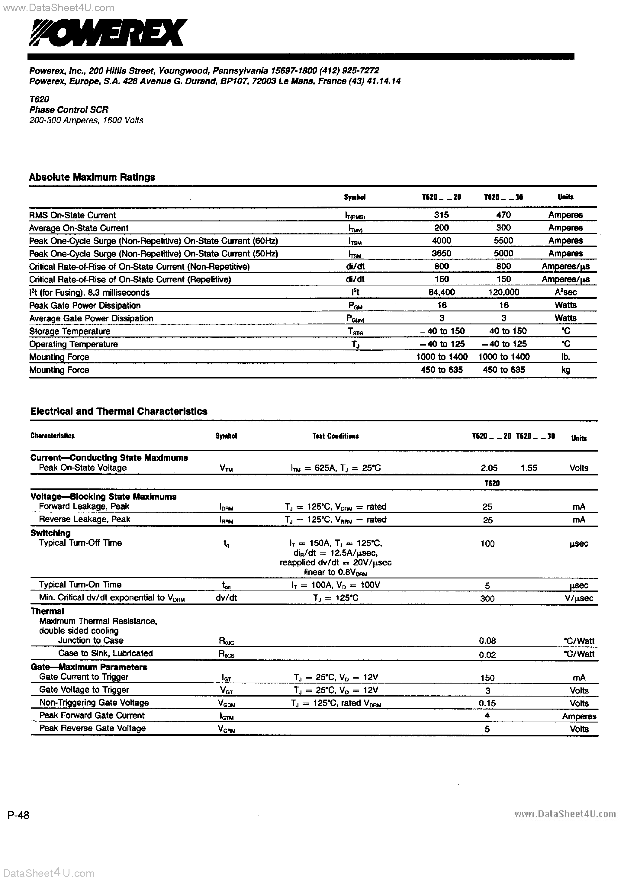 Datasheet T6201230 - SILICON CONTROLLED RECTIFIER page 2