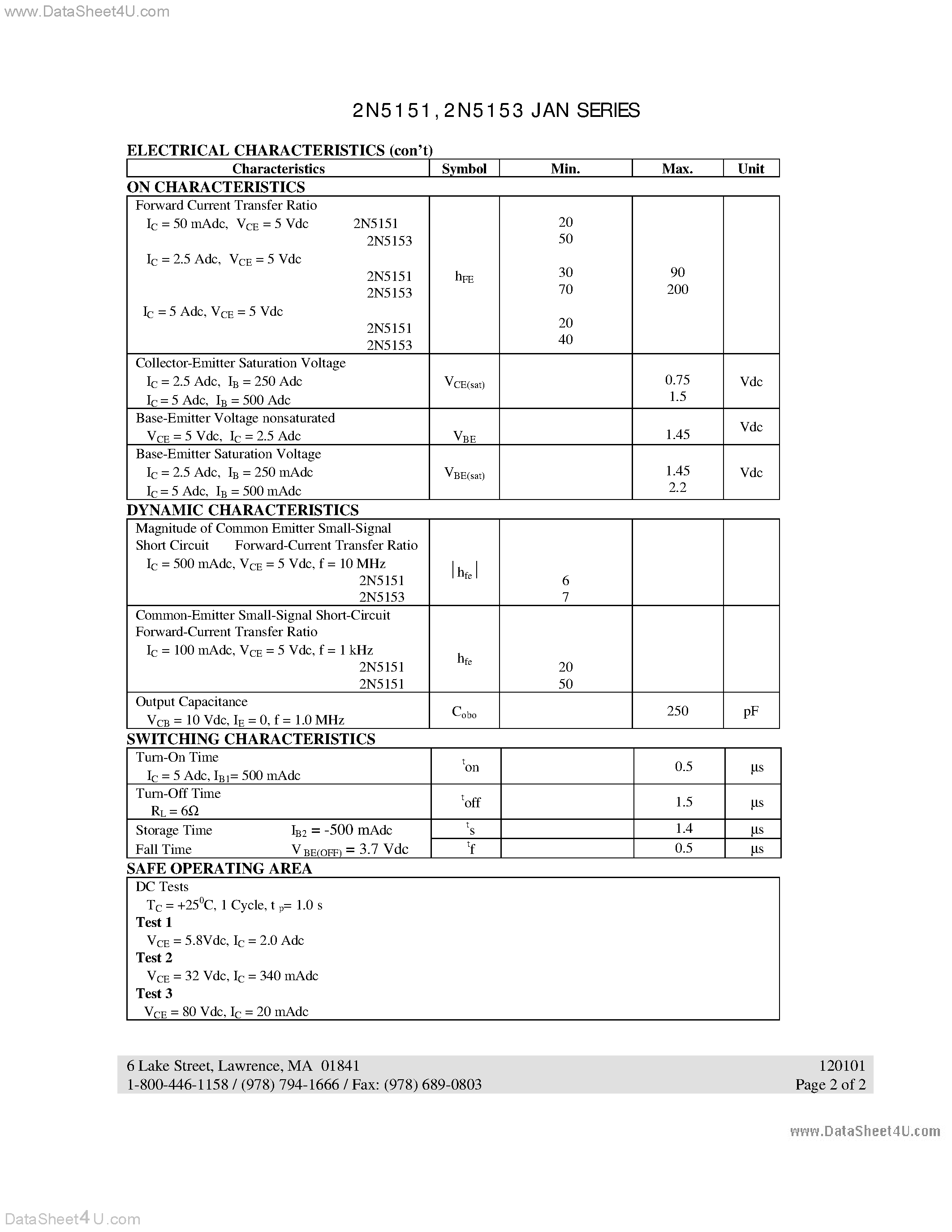 Datasheet 2N5151L - (2N5151 / 2N5153) PNP POWER SILICON TRANSISTOR page 2
