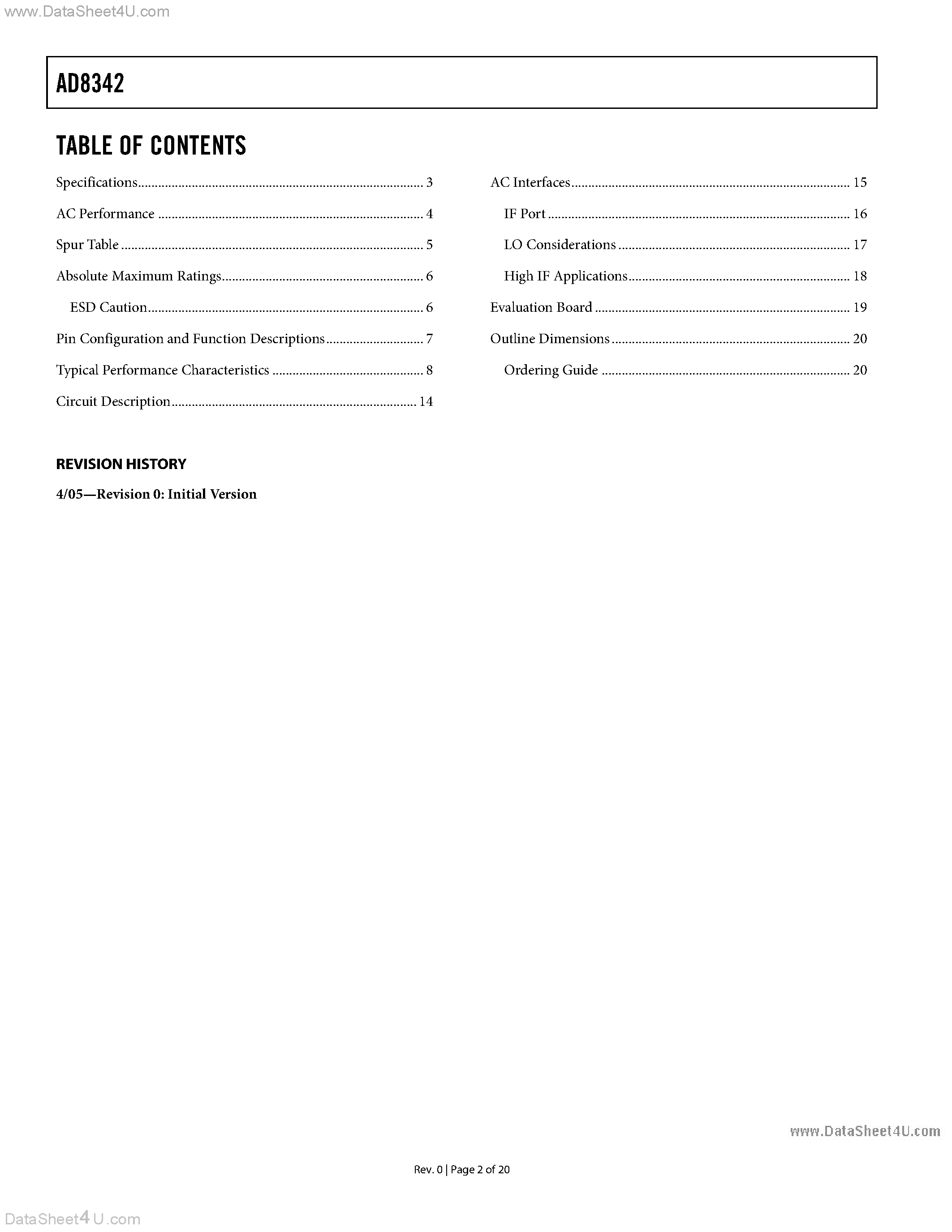 Даташит AD8342 - Active Receive Mixer LF to 500 MHz страница 2