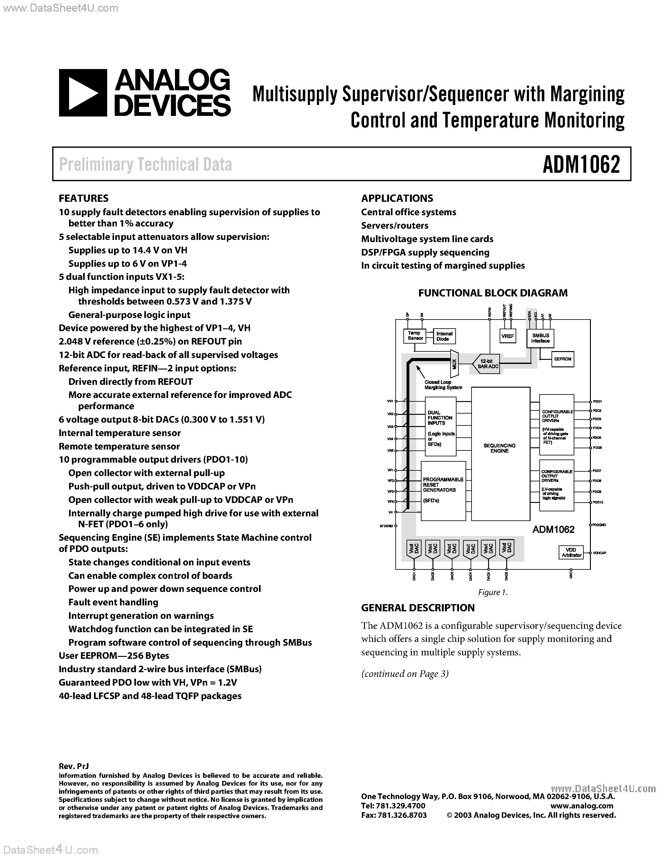 Datasheet ADM1062 - Multisupply Supervisor/Sequencer page 1