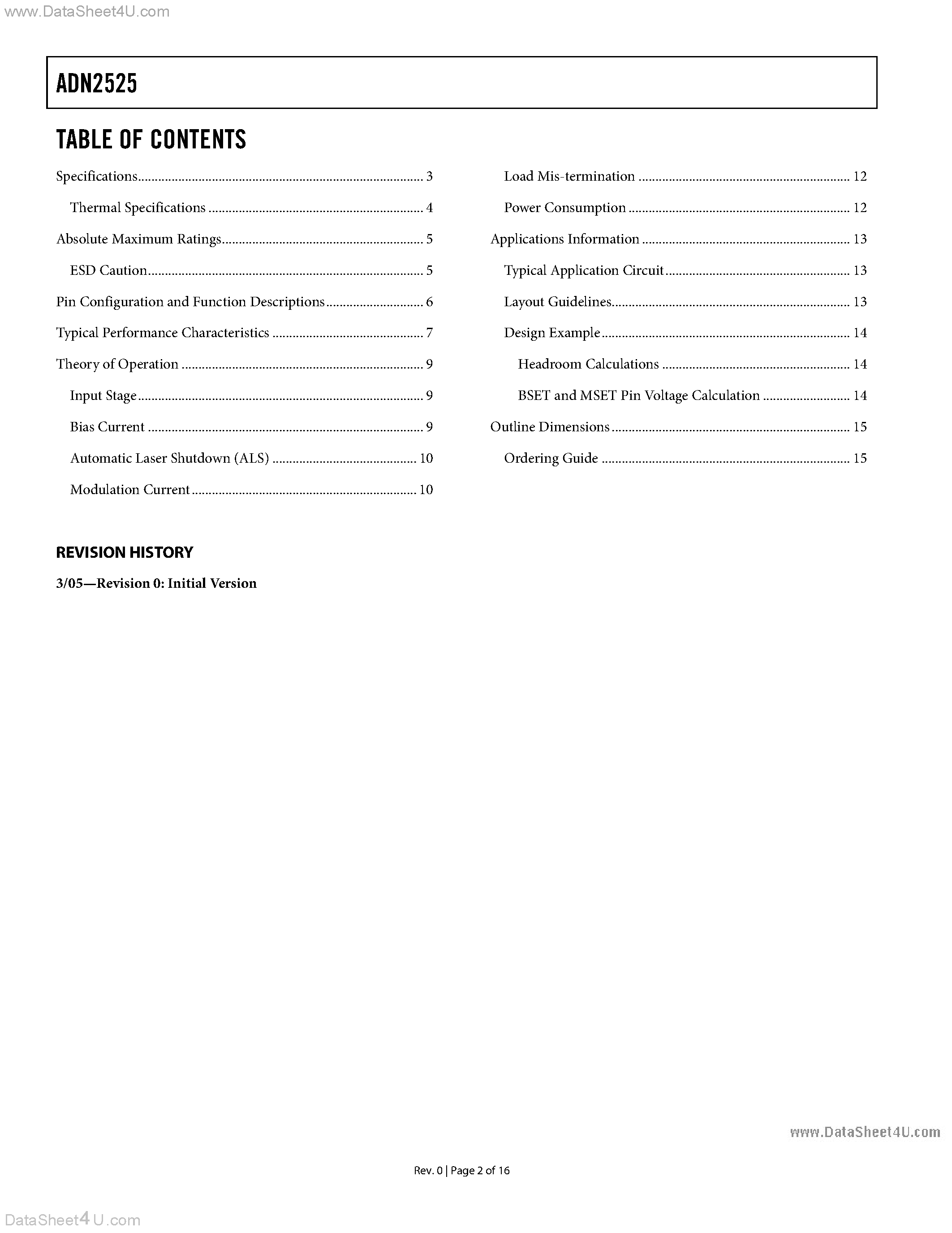 Даташит на микросхему ADN2525 страница 2 Даташит ADN2525 - 10.7 Gbps Active Back-Termination страница 2
