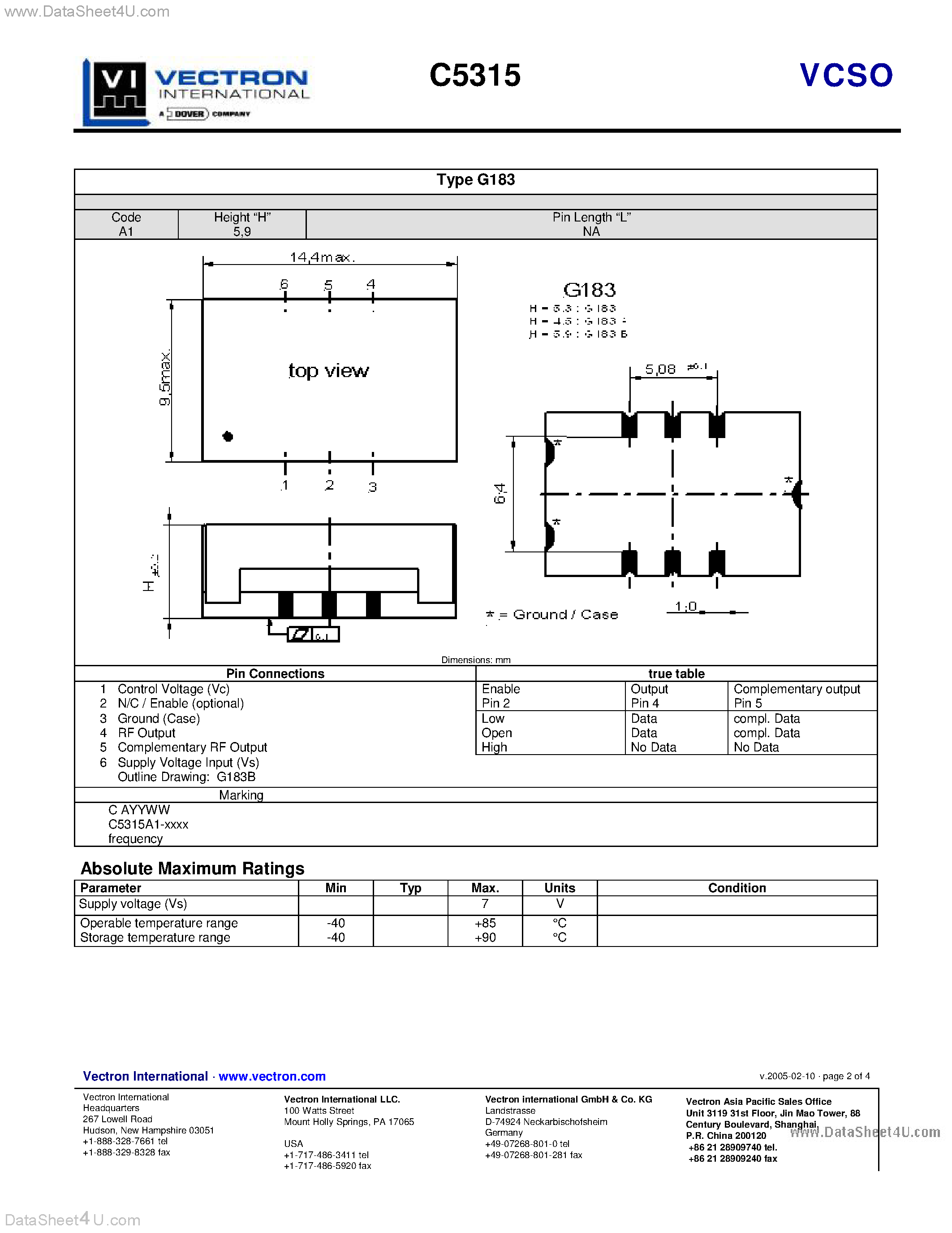 Datasheet C5315 page 2 Datasheet C5315 - 10 Gbit/s standard Sonet / SDH page 2