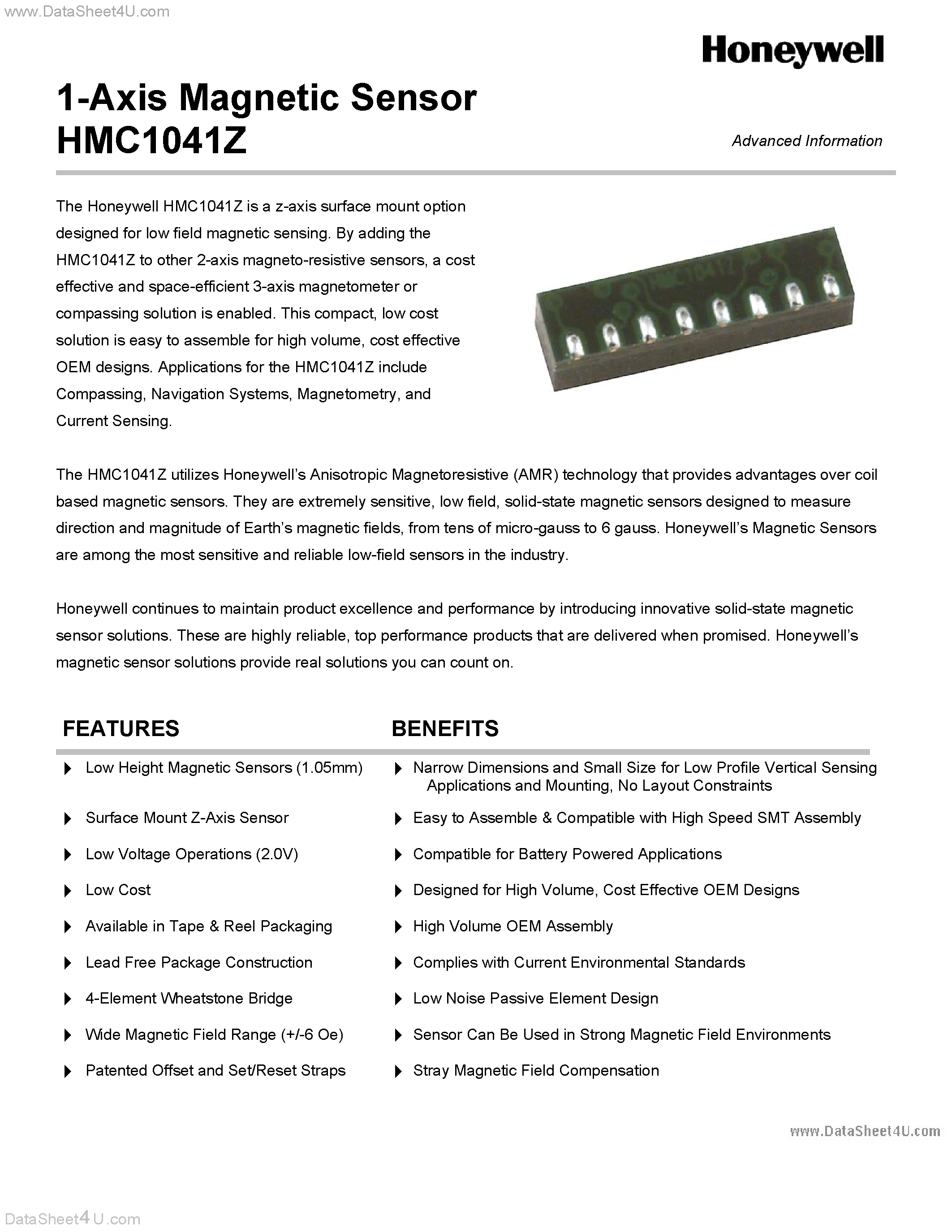 Даташит HMC1041Z - 1-Axis Magnetic Sensor страница 1