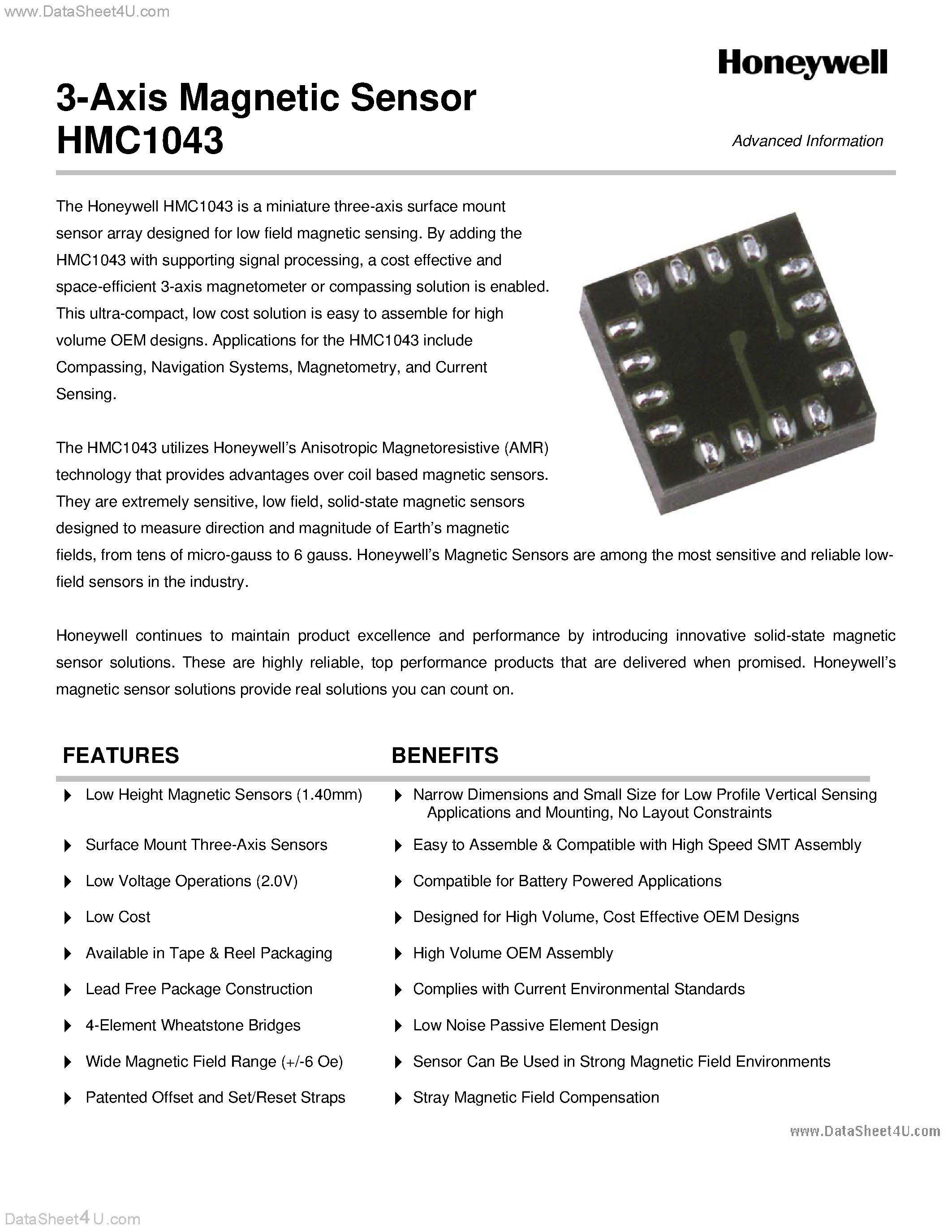 Даташит HMC1043 - 3-Axis Magnetic Sensor страница 1