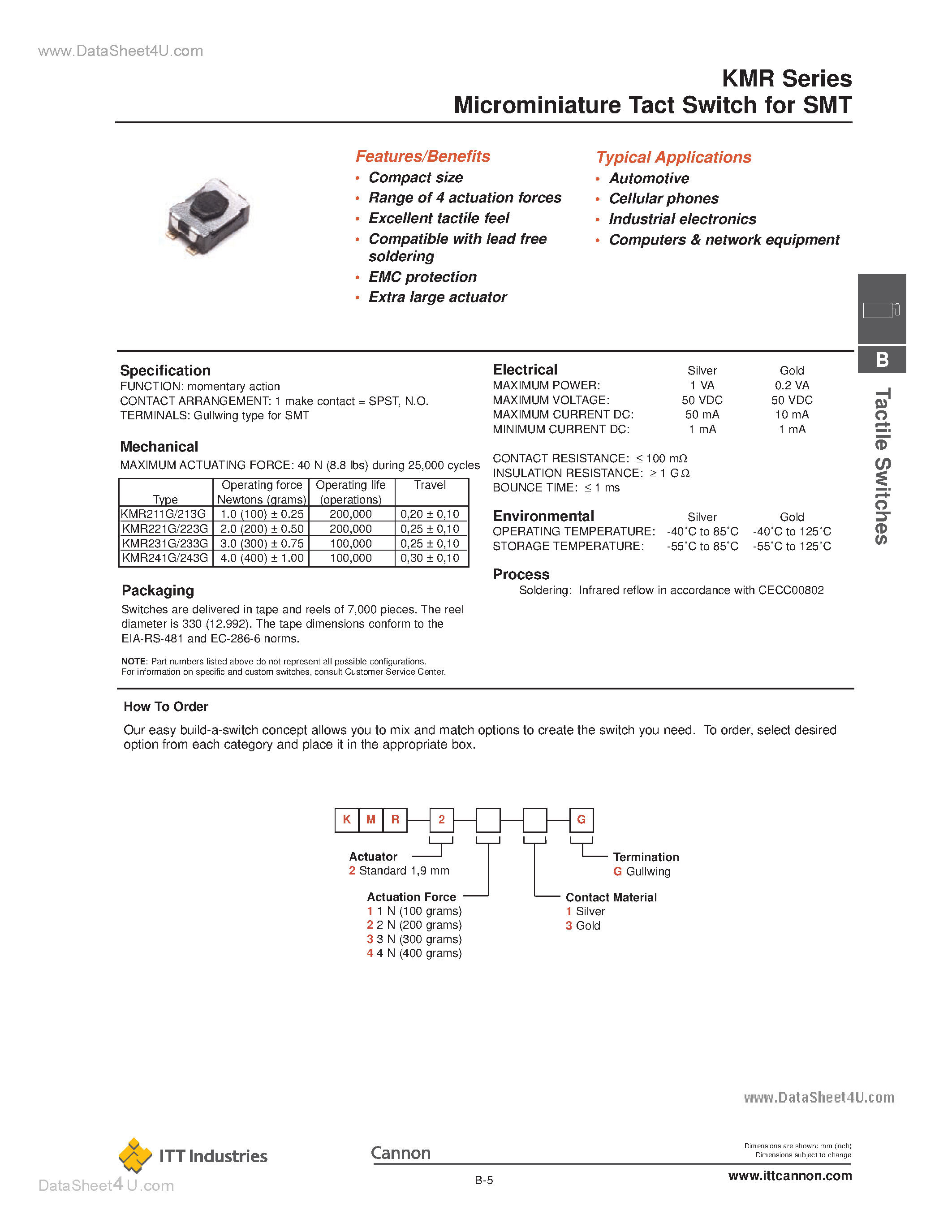 Datasheet KMR page 1 Datasheet KMR - Microminiature Tact Switch page 1