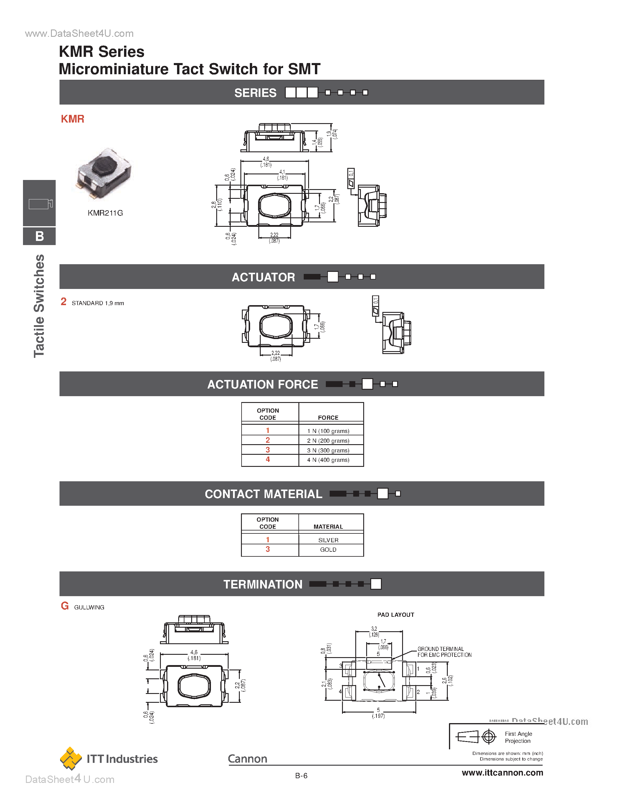 Datasheet KMR page 2 Datasheet KMR - Microminiature Tact Switch page 2
