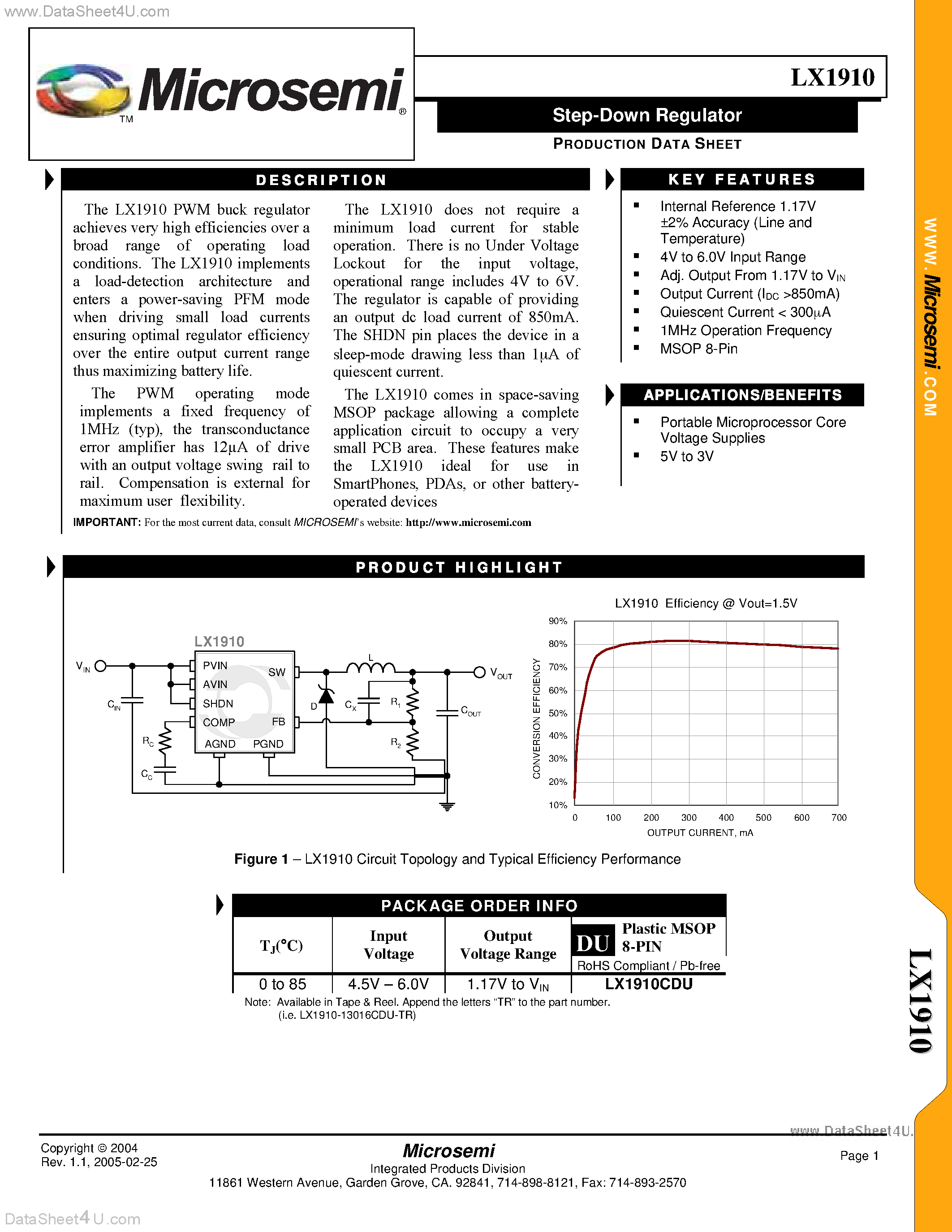 Datasheet LX1910 - Step-Down Regulator page 1