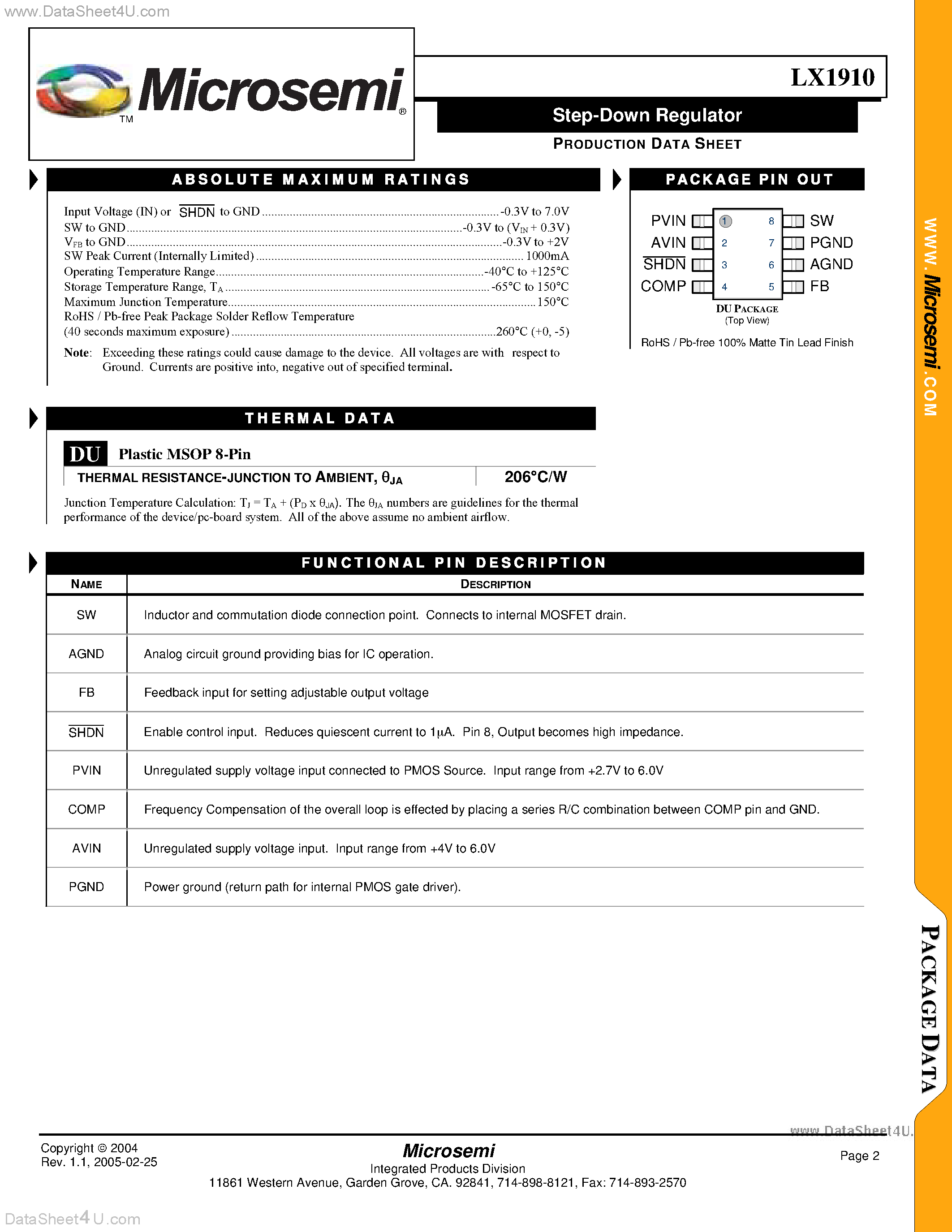 Datasheet LX1910 - Step-Down Regulator page 2