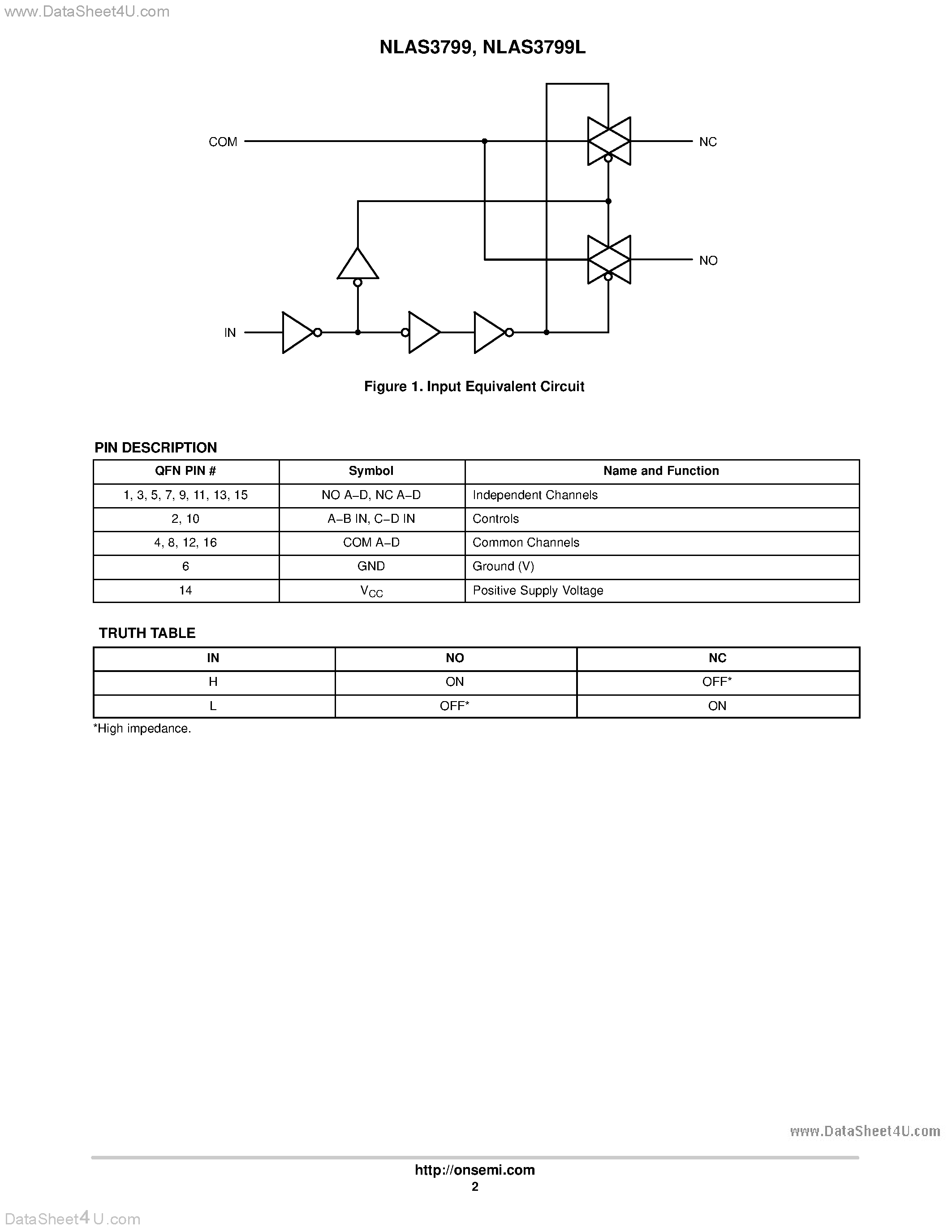 Datasheet NLAS3799 page 2 Datasheet NLAS3799 - Dual DPDT Ultra Low RON Switch page 2