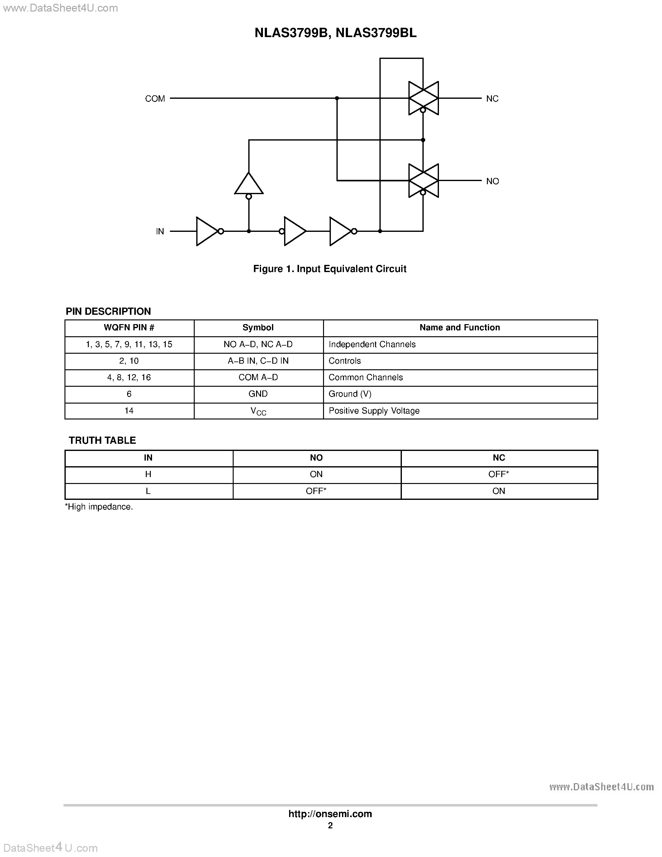 Datasheet NLAS3799B page 2 Datasheet NLAS3799B - Dual DPDT Ultra Low RON Switch page 2