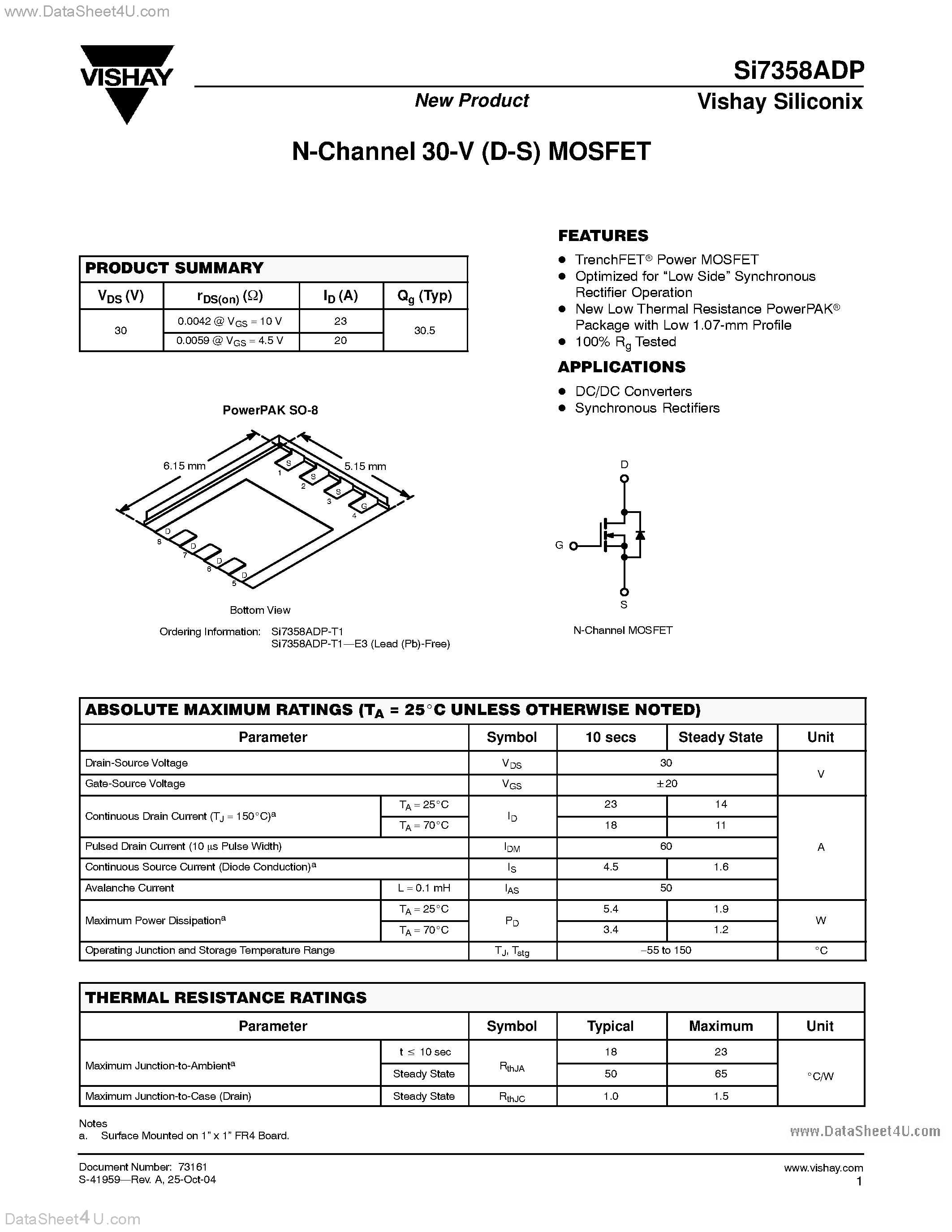Даташит SI7358ADP - N-Channel 30-V (D-S) MOSFET страница 1