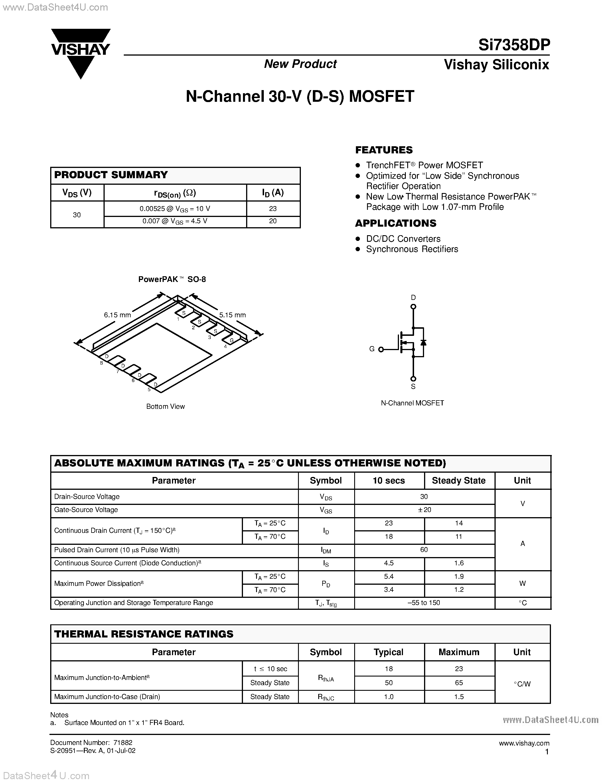 Даташит SI7358DP - N-Channel 30-V (D-S) MOSFET страница 1