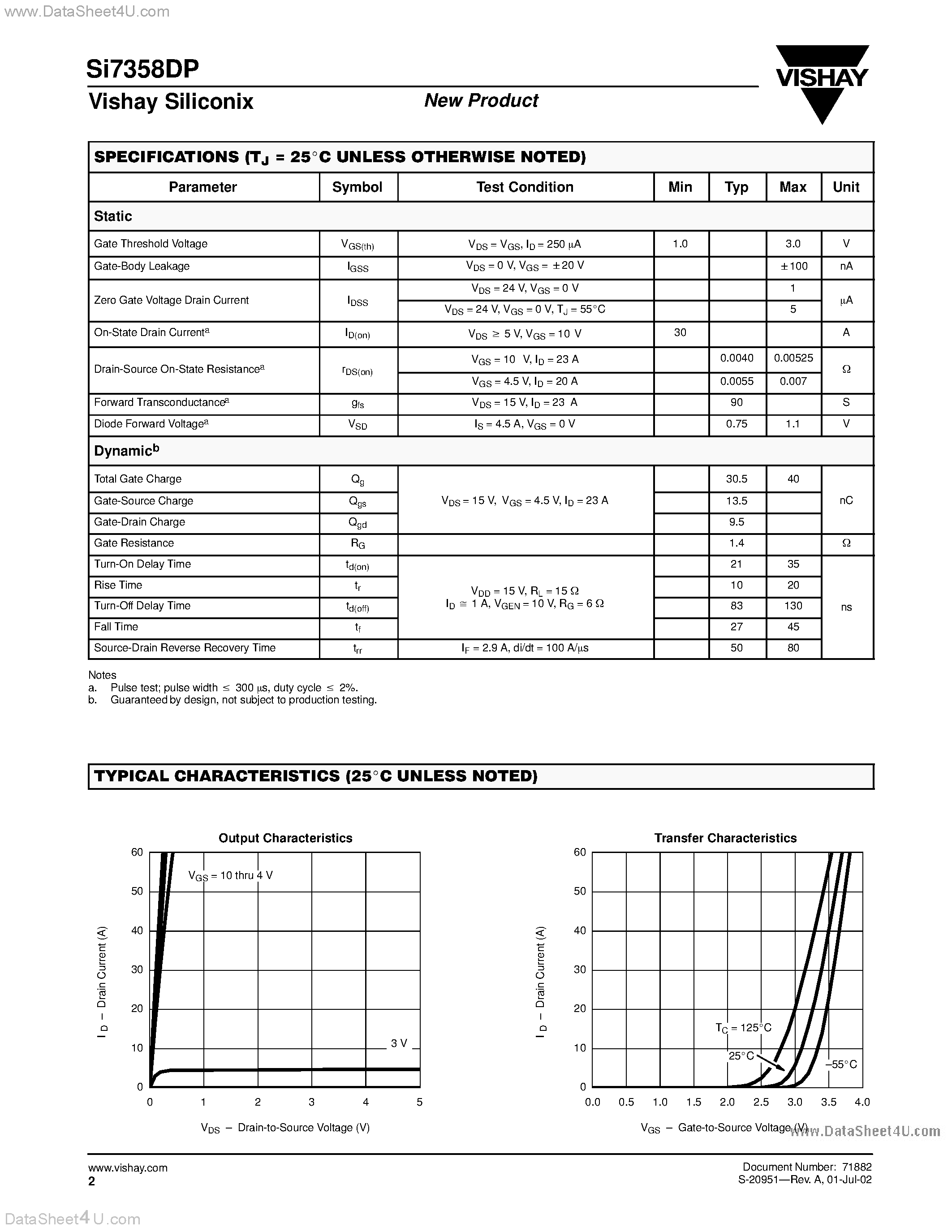 Даташит SI7358DP - N-Channel 30-V (D-S) MOSFET страница 2