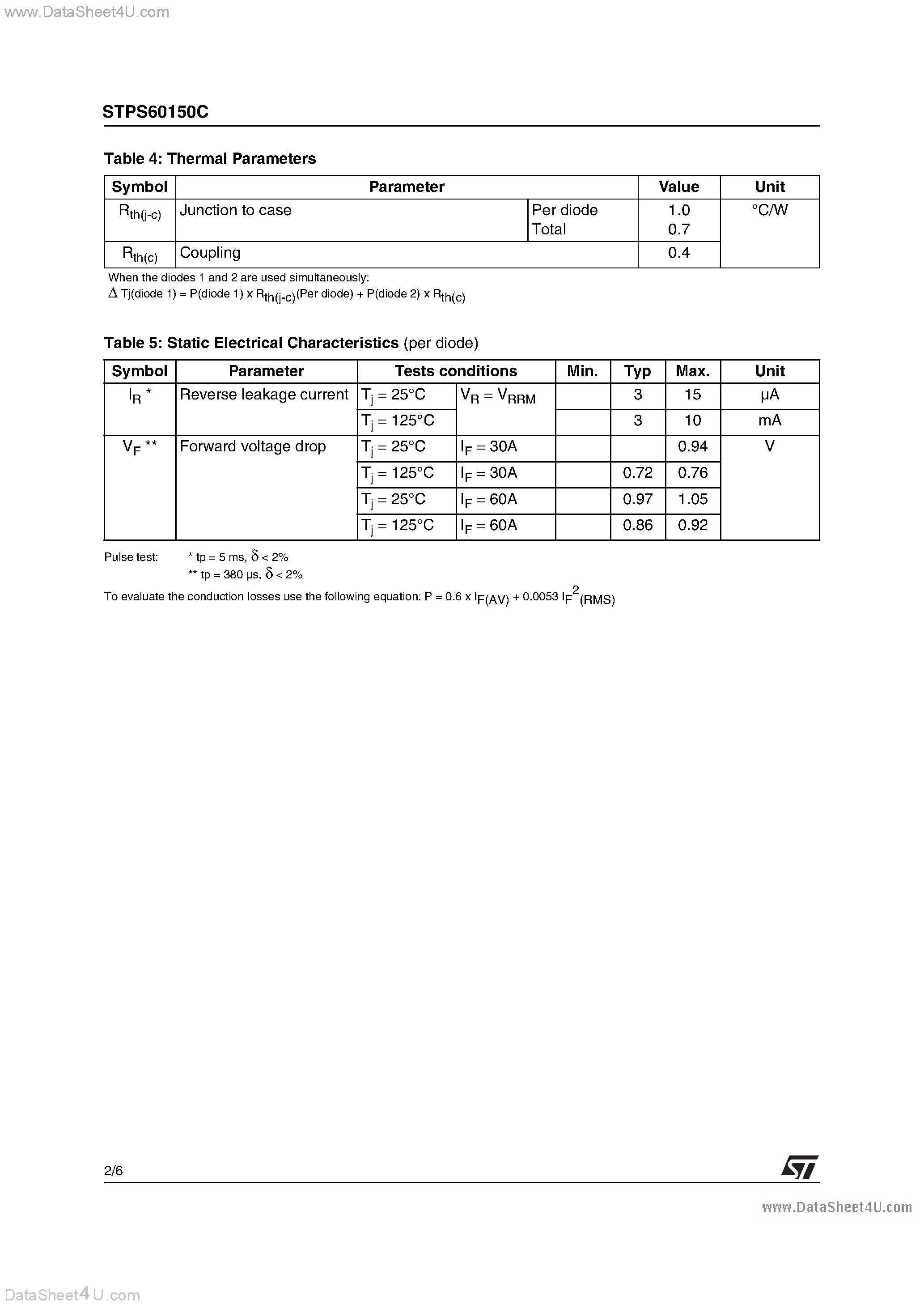 Datasheet STPS60150C - POWER SCHOTTKY RECTIFIER page 2