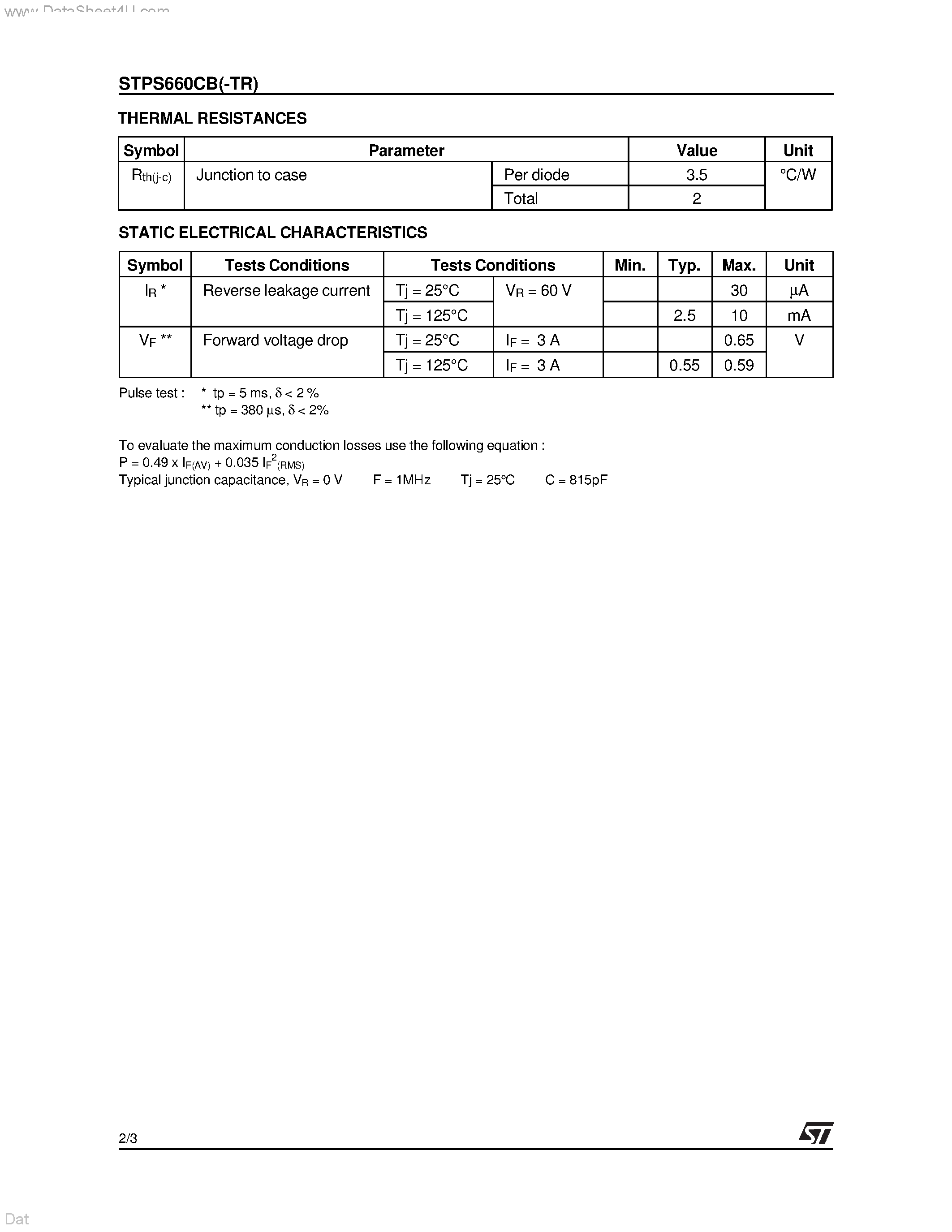 Datasheet STPS660CB - POWER SCHOTTKY RECTIFIER page 2