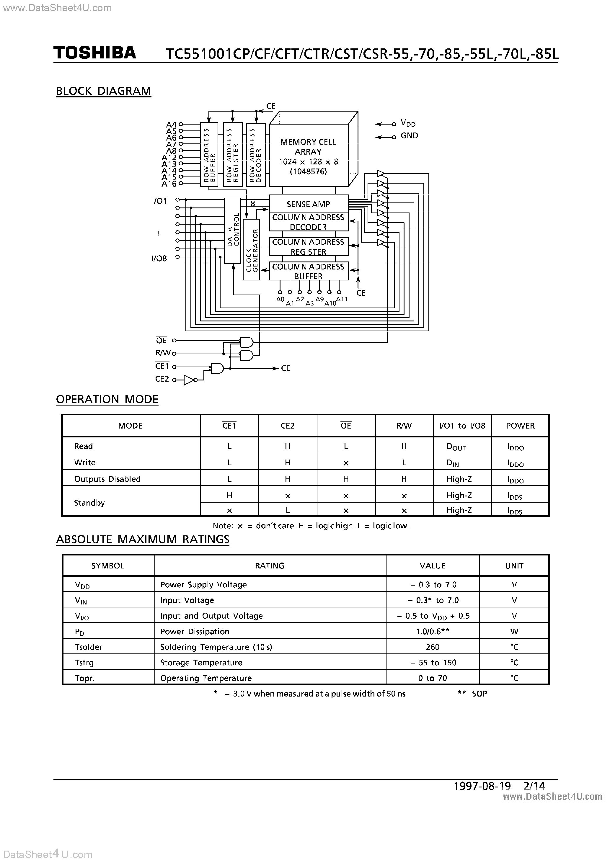 Даташит TC551001C - 8 BIT STATIC RAM страница 2