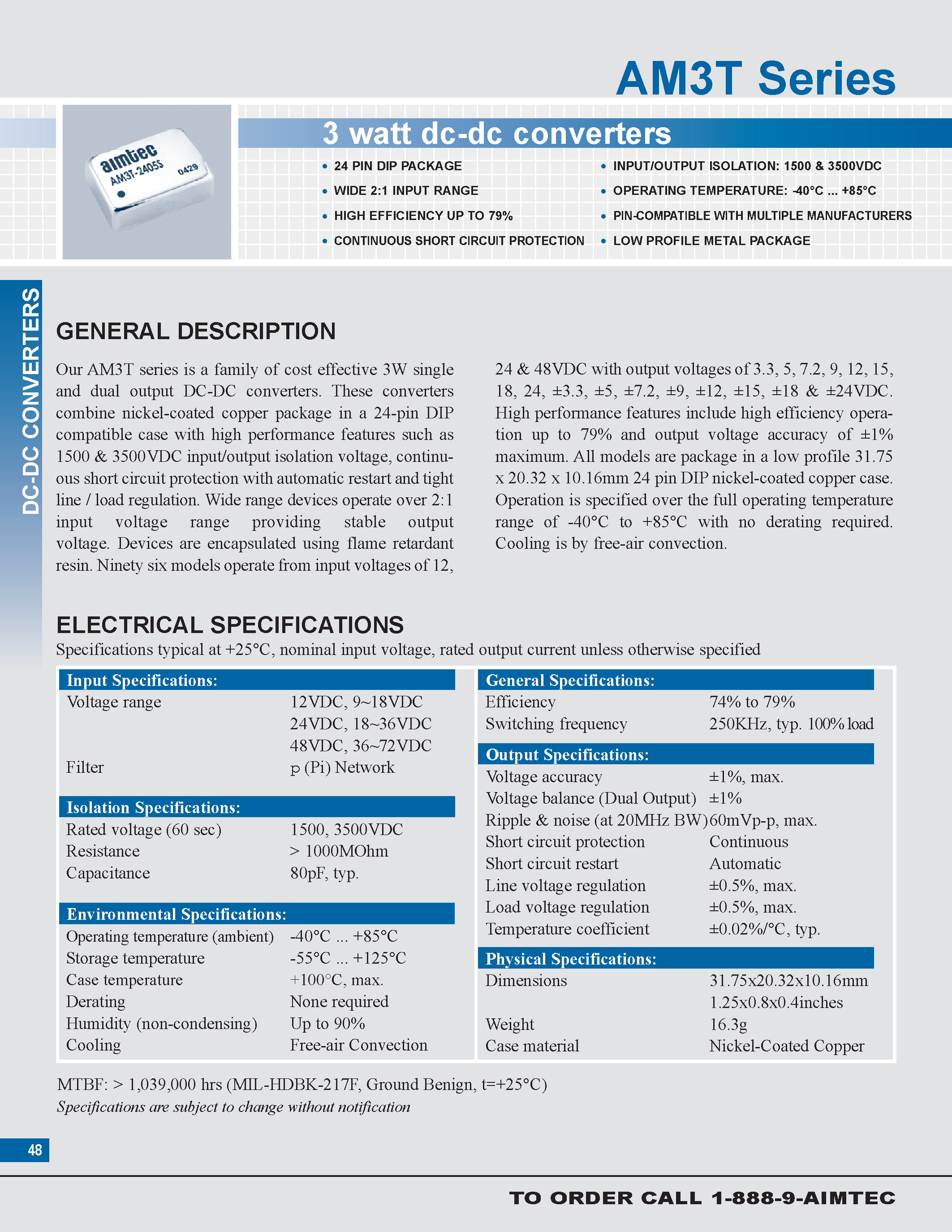 Datasheet AM3T page 1 Datasheet AM3T - 3 watt dc-dc converters page 1