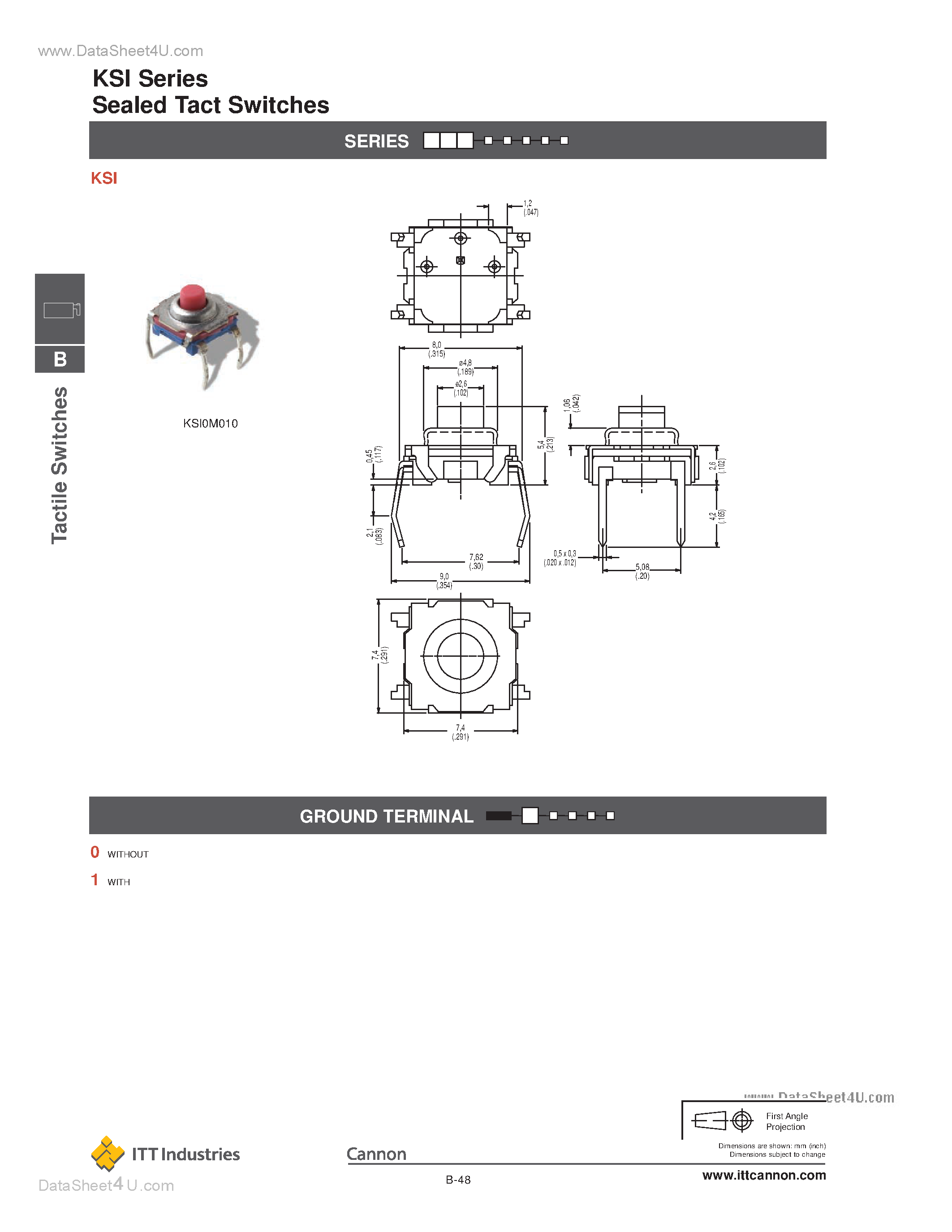Datasheet KSI - Sealed Tact Switches page 2