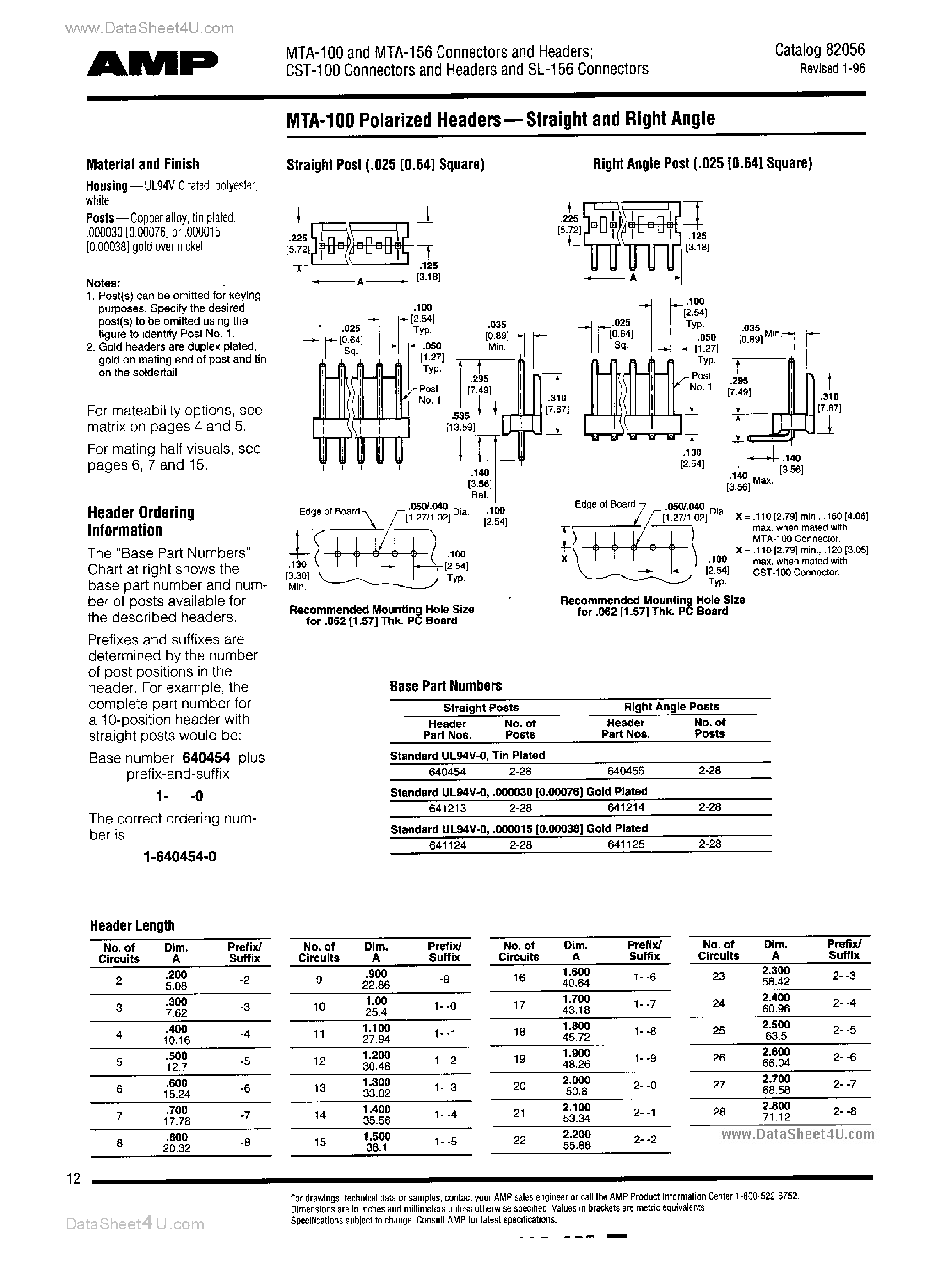 Datasheet 640454-2 - HEADER CONNECTOR page 1