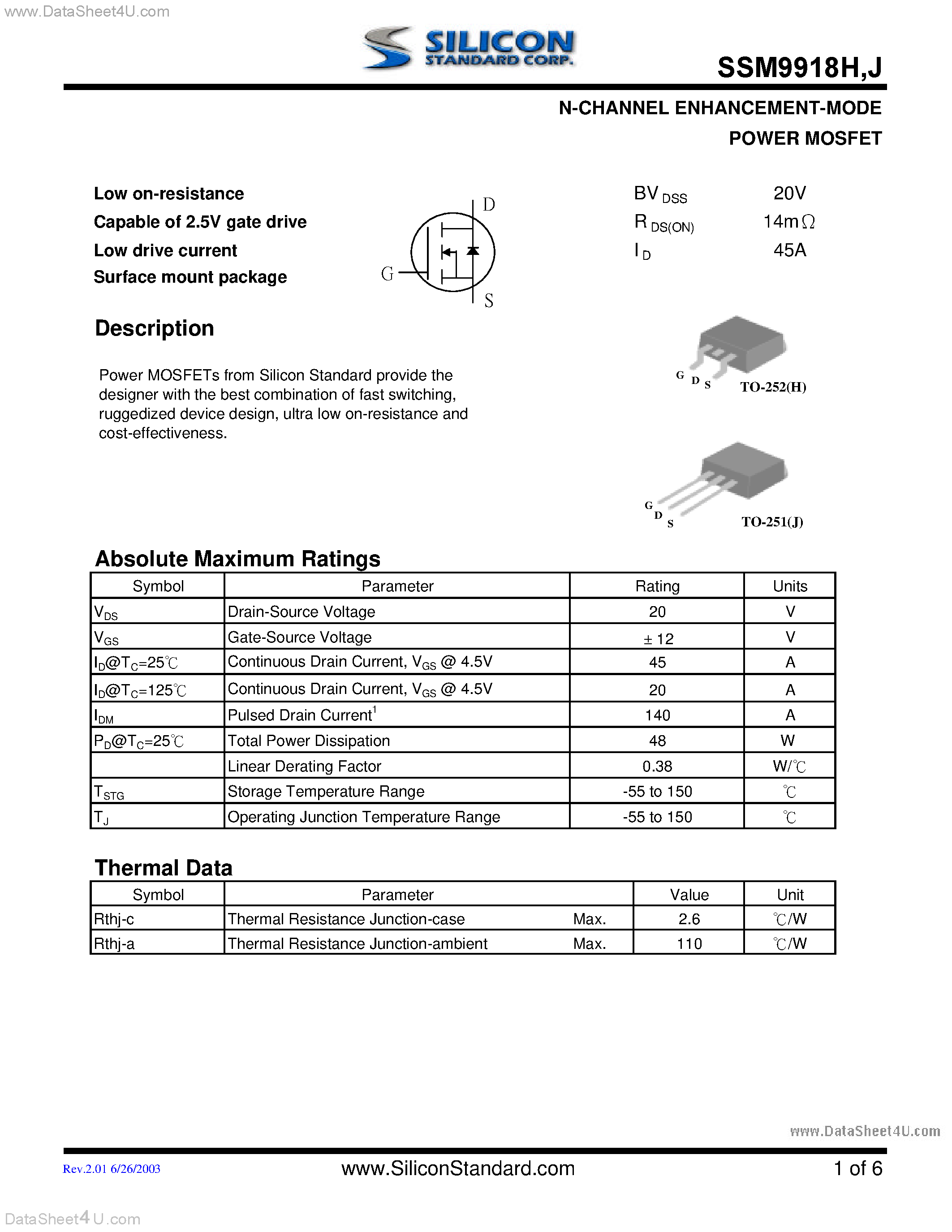 Datasheet SSM9918H - N-Channel Enhancement Modt page 1