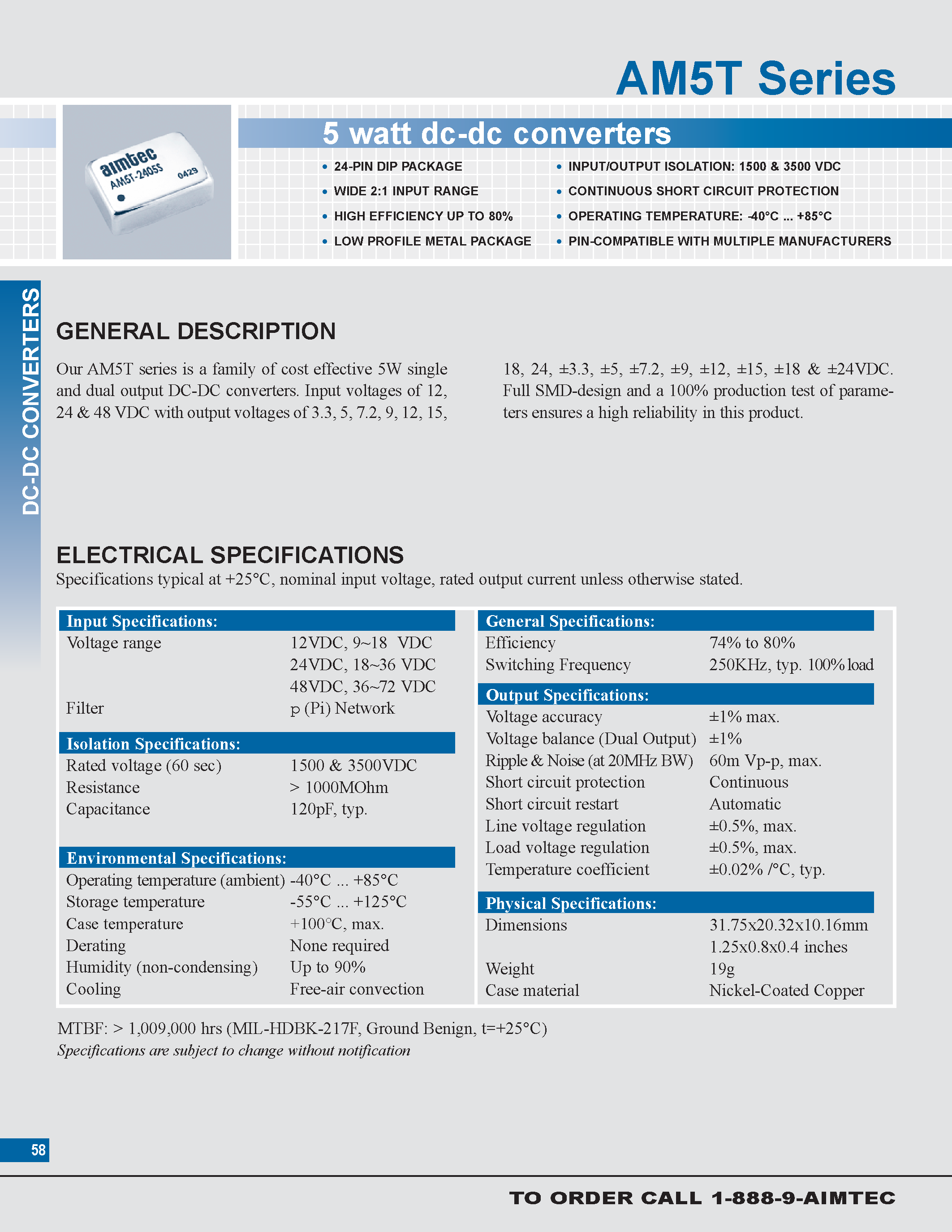 Datasheet AM5T page 1 Datasheet AM5T - 5 watt dc-dc converters page 1