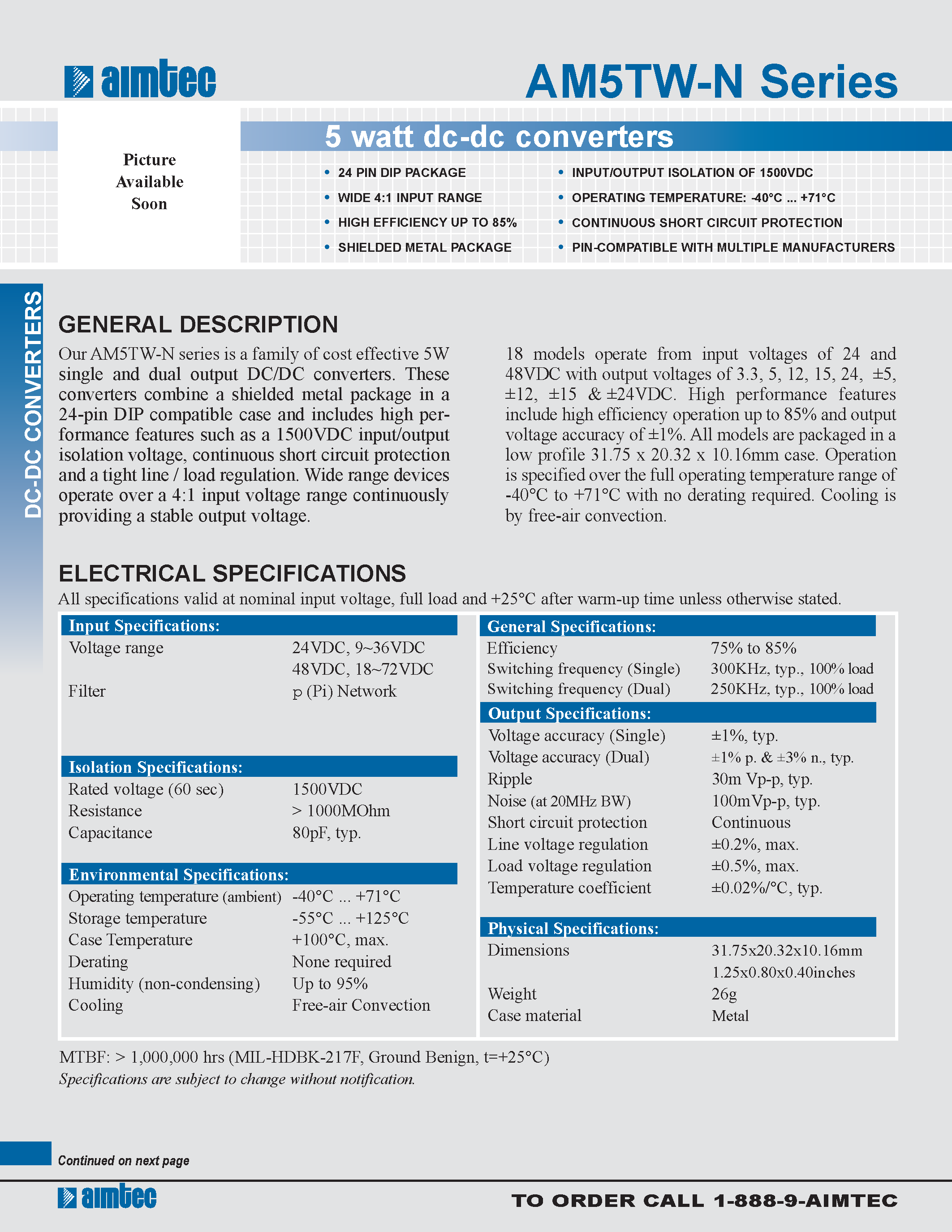 Datasheet AM5TW-N page 1 Datasheet AM5TW-N - 5 watt dc-dc converters page 1