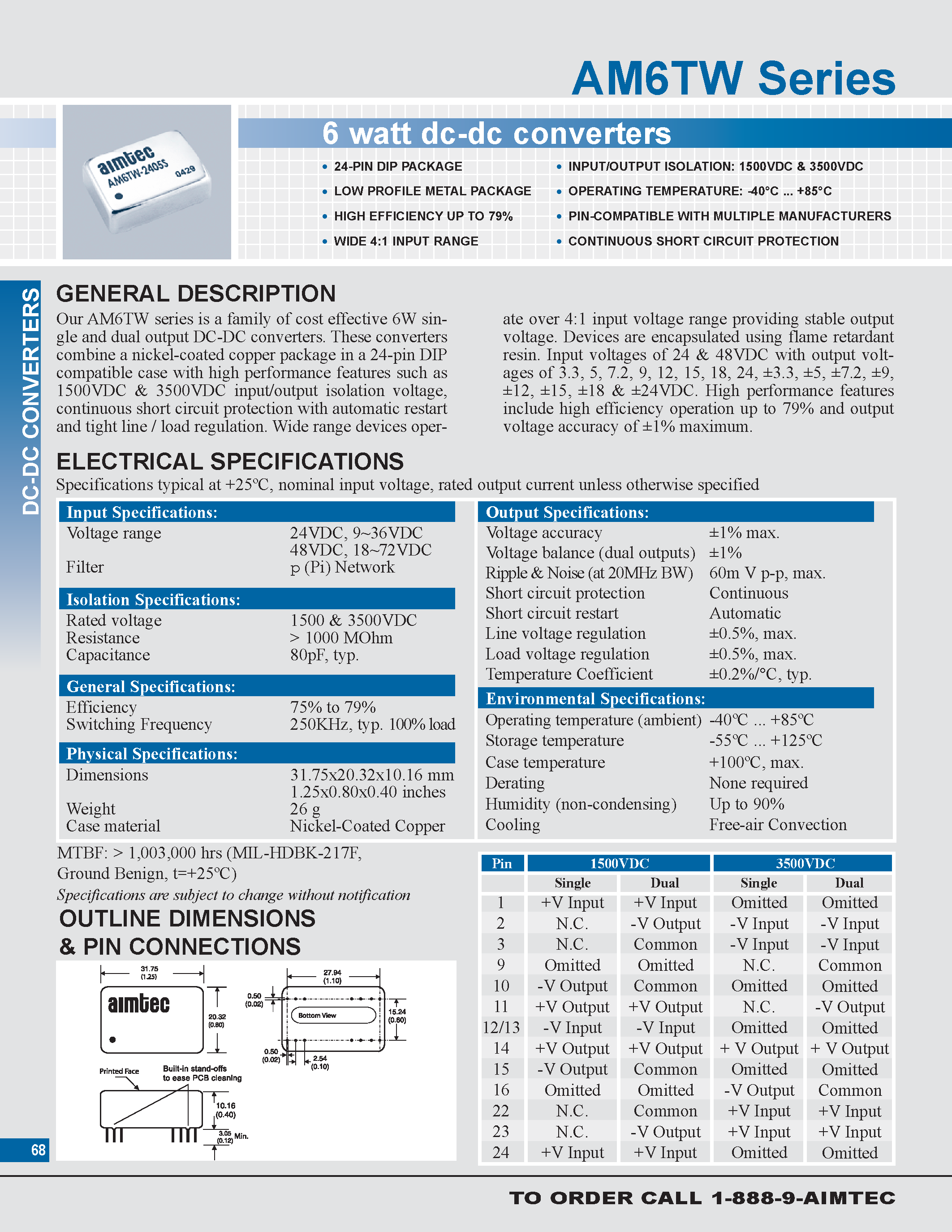 Datasheet AM6TW - 6 watt dc-dc converters page 1
