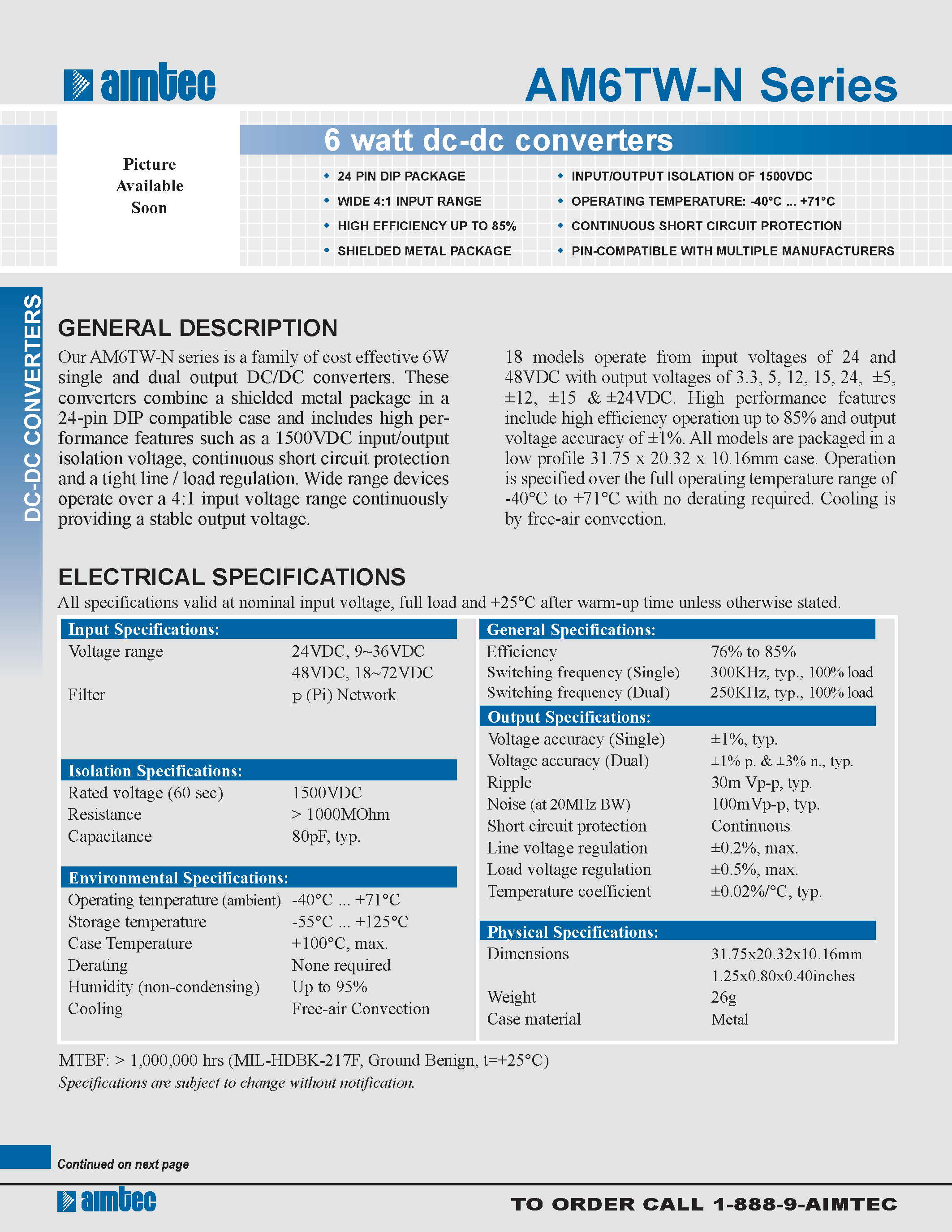 Datasheet AM6TW-N - 6 watt dc-dc converters page 1