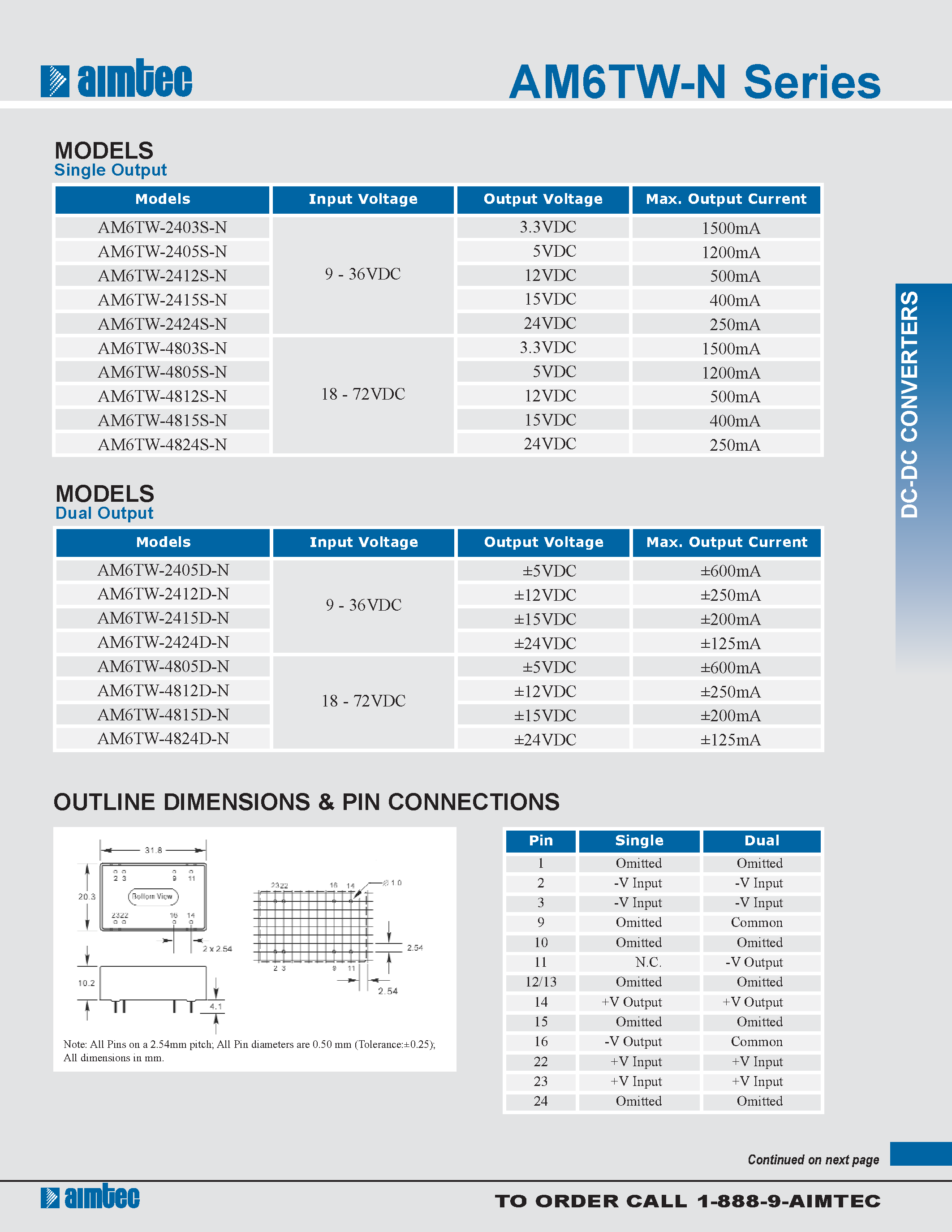 Даташит AM6TW-N - 6 watt dc-dc converters страница 2