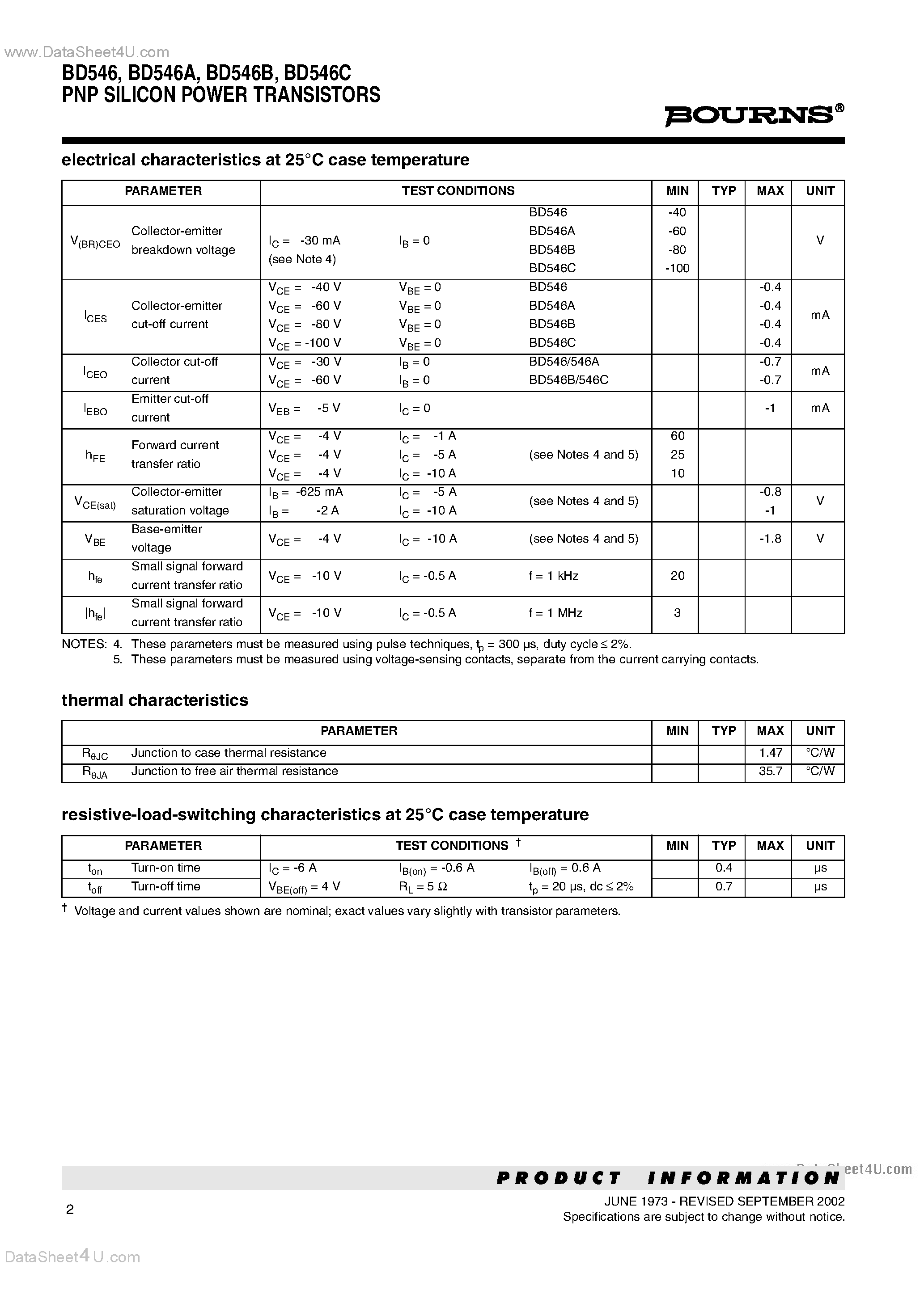 Даташит BD546 - PNP SILICON POWER TRANSISTORS страница 2
