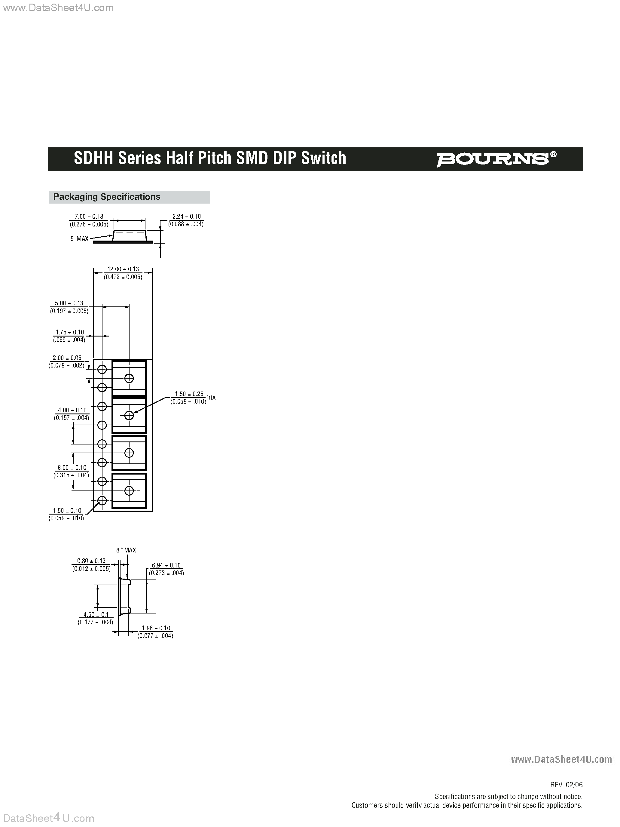 Datasheet SDHH page 2 Datasheet SDHH - Half Pitch SMD DIP Switch page 2
