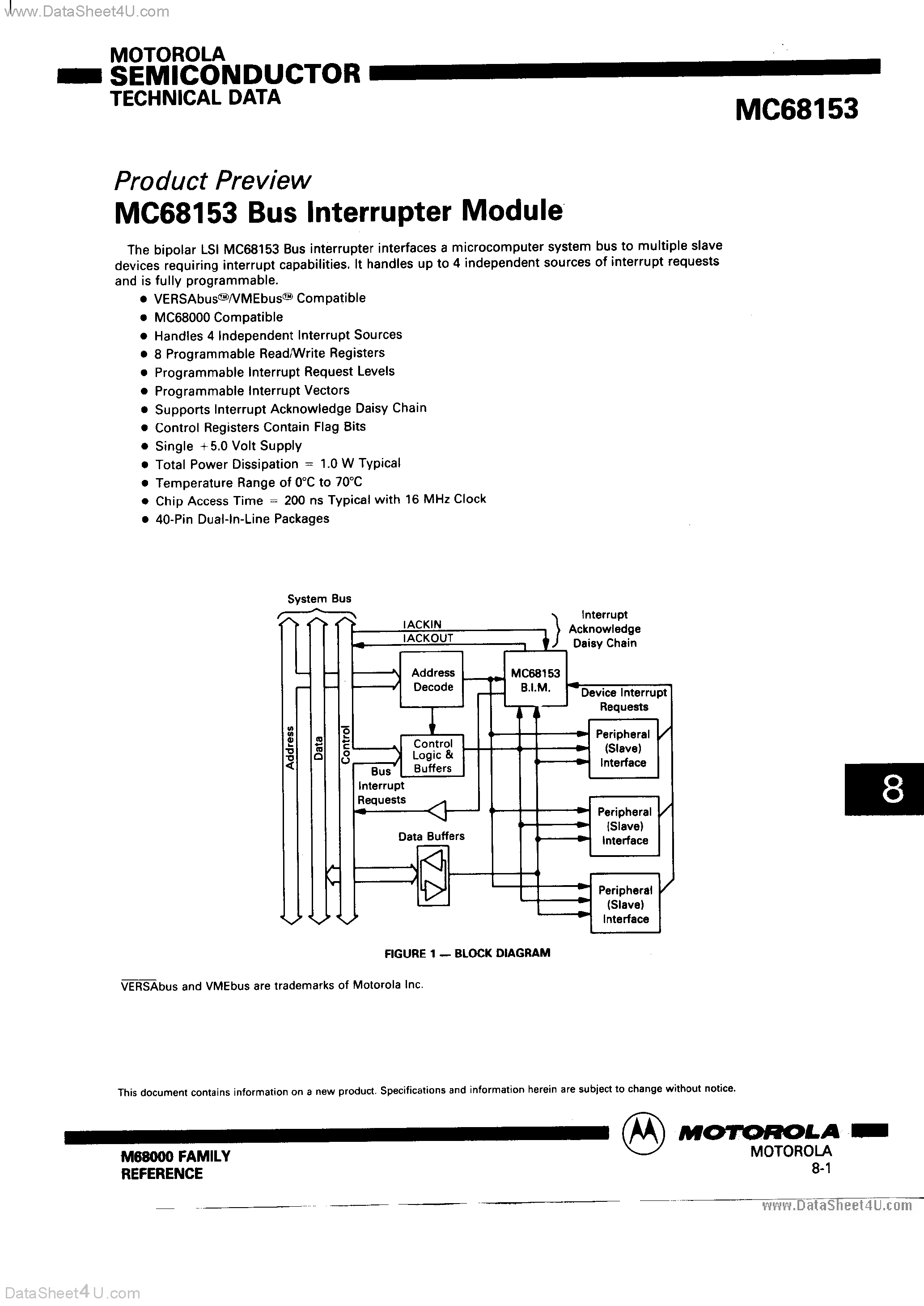 Datasheet MC68153 - BUS INTERRUPTER MODULE page 1