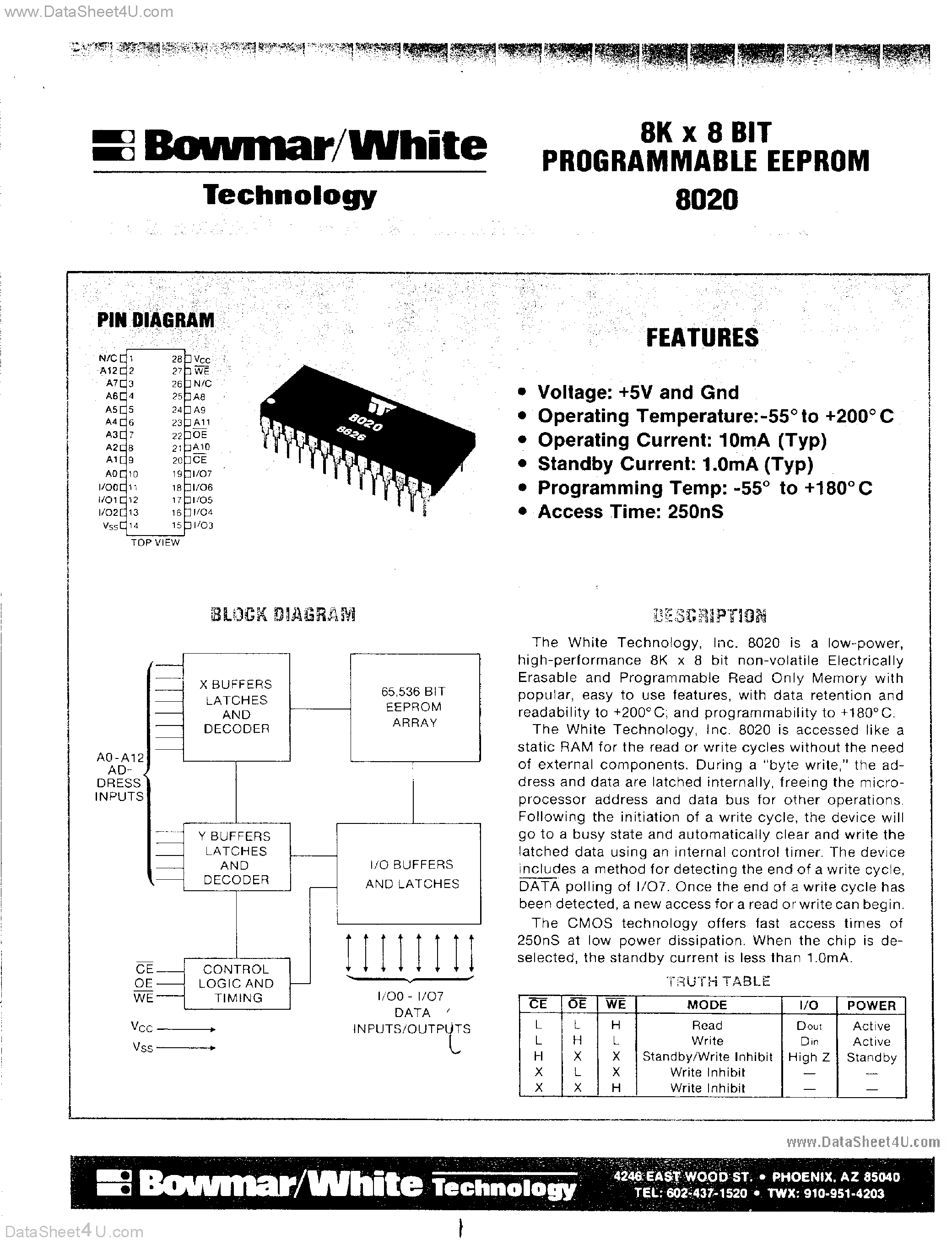 Datasheet 8020 - 8K x 8-Bit Programmable EEPROM page 1