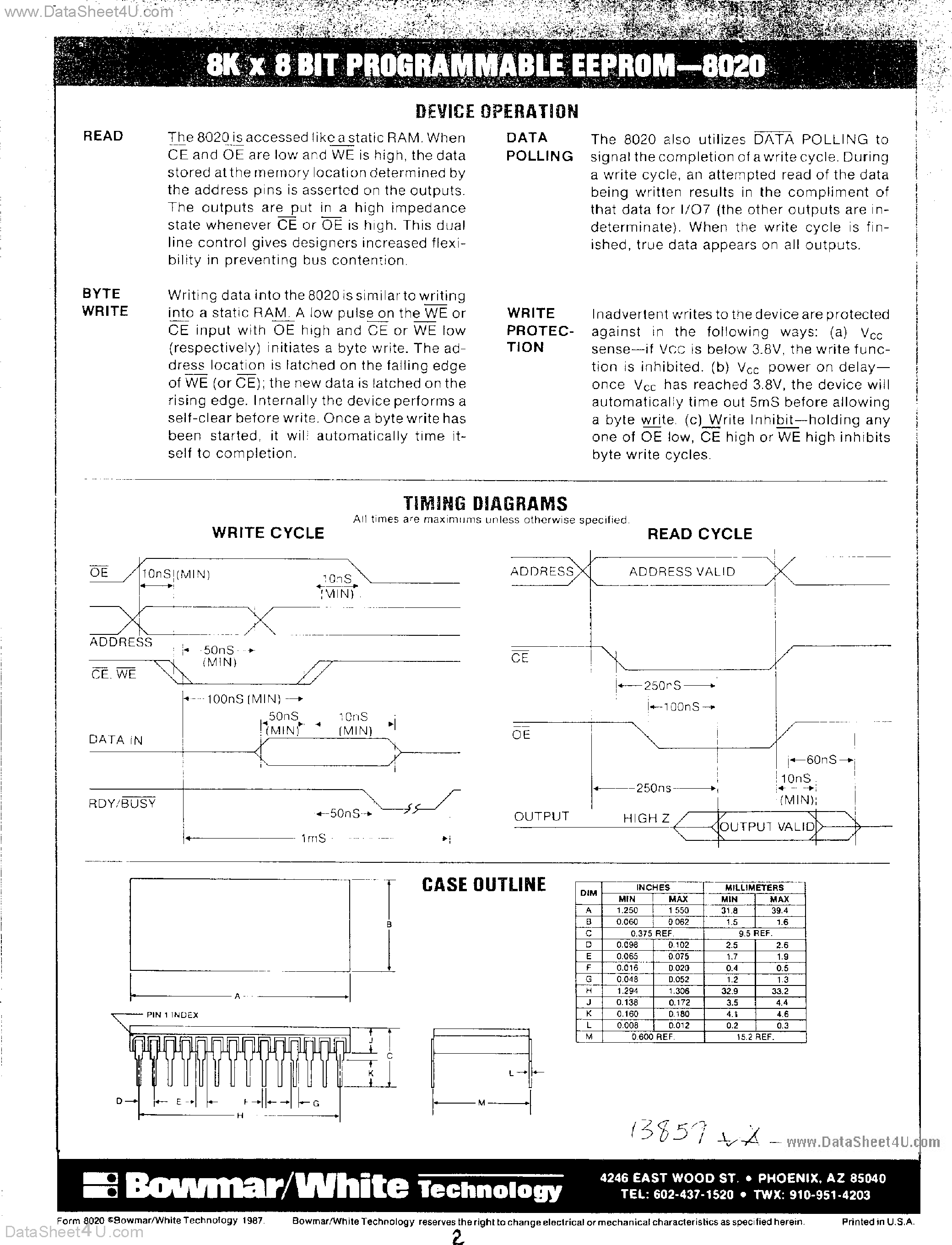 Datasheet 8020 - 8K x 8-Bit Programmable EEPROM page 2