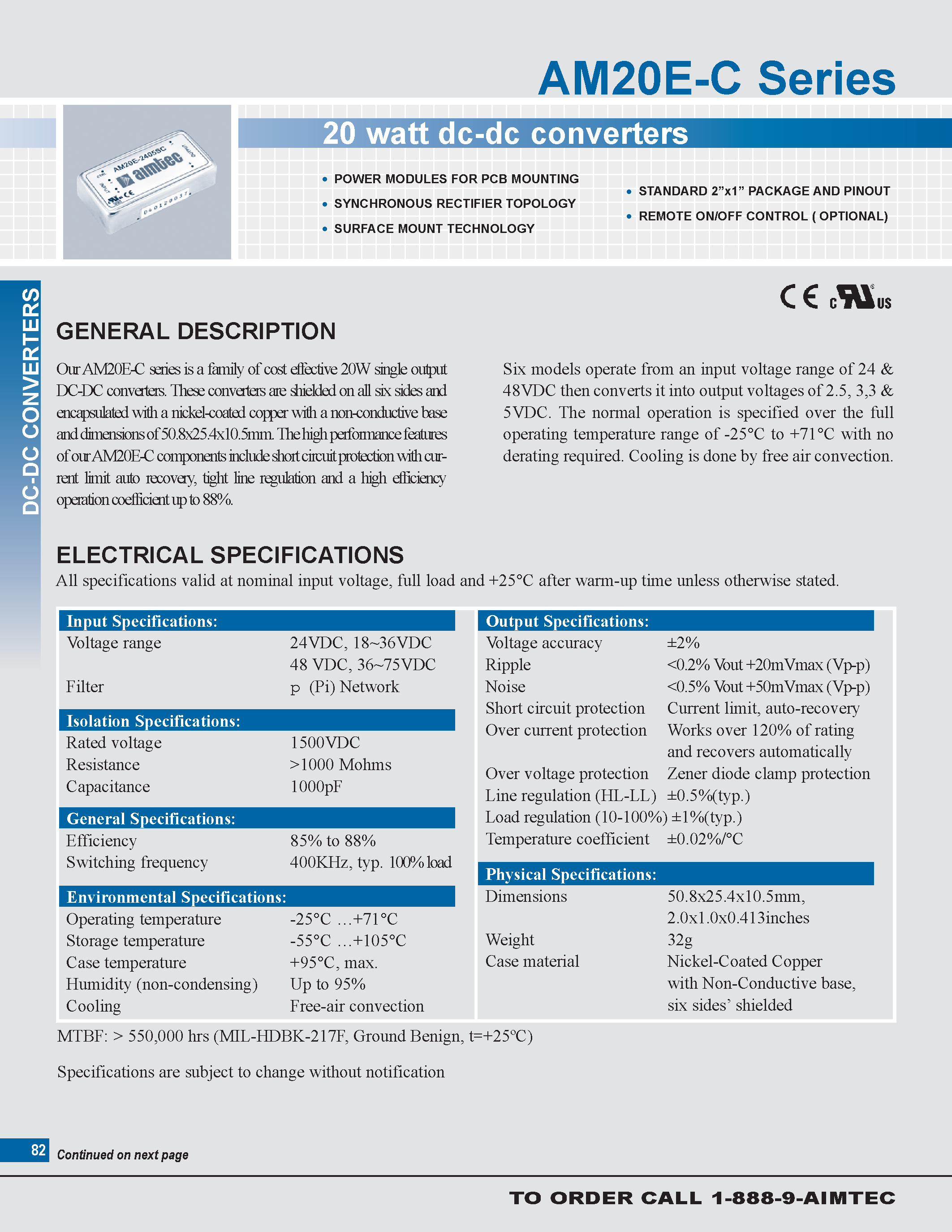 Datasheet AM20E-C page 1 Datasheet AM20E-C - 20 watt dc-dc converters page 1