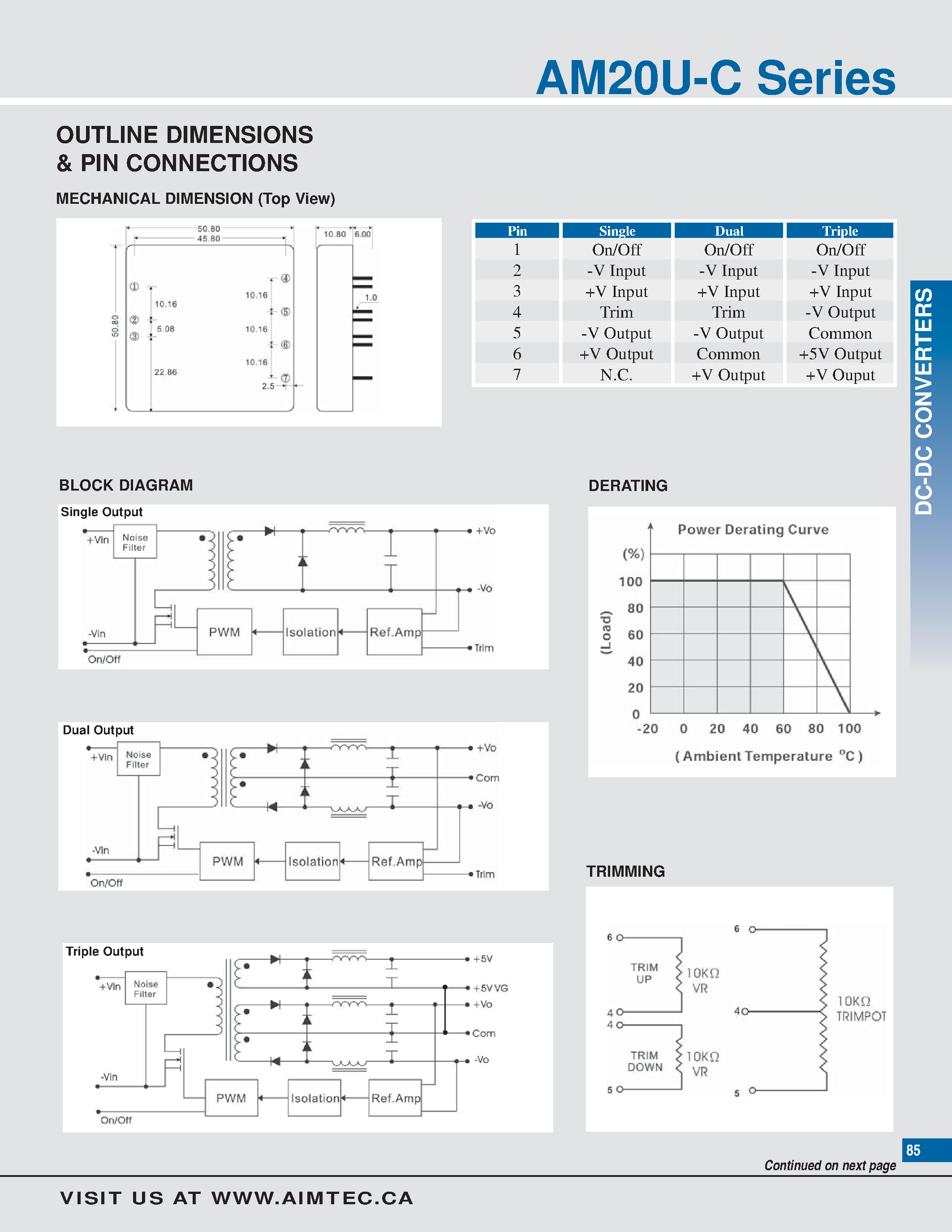 Datasheet AM20U-C page 2 Datasheet AM20U-C - 20 watt dc-dc converters page 2