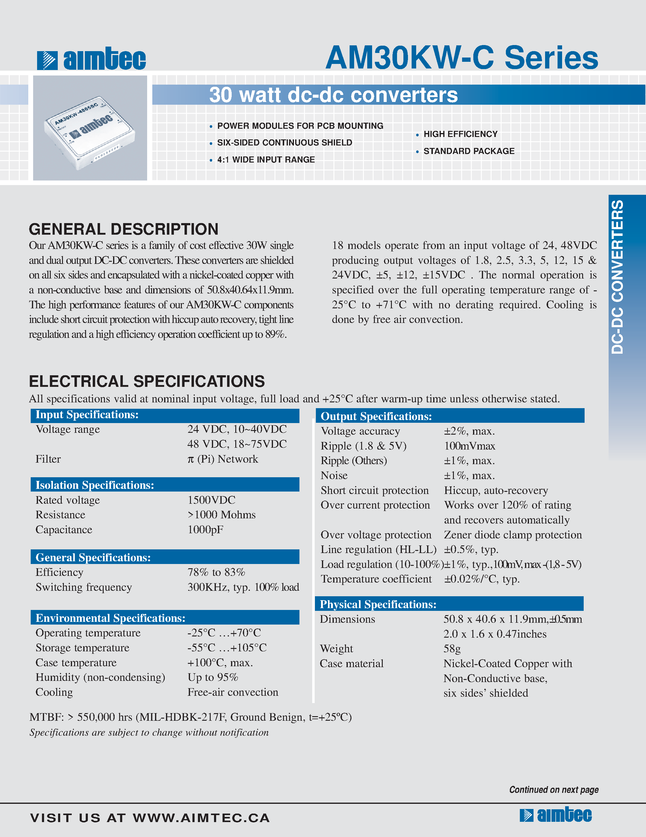 Datasheet AM30KW-C - 30 watt dc-dc converters page 1