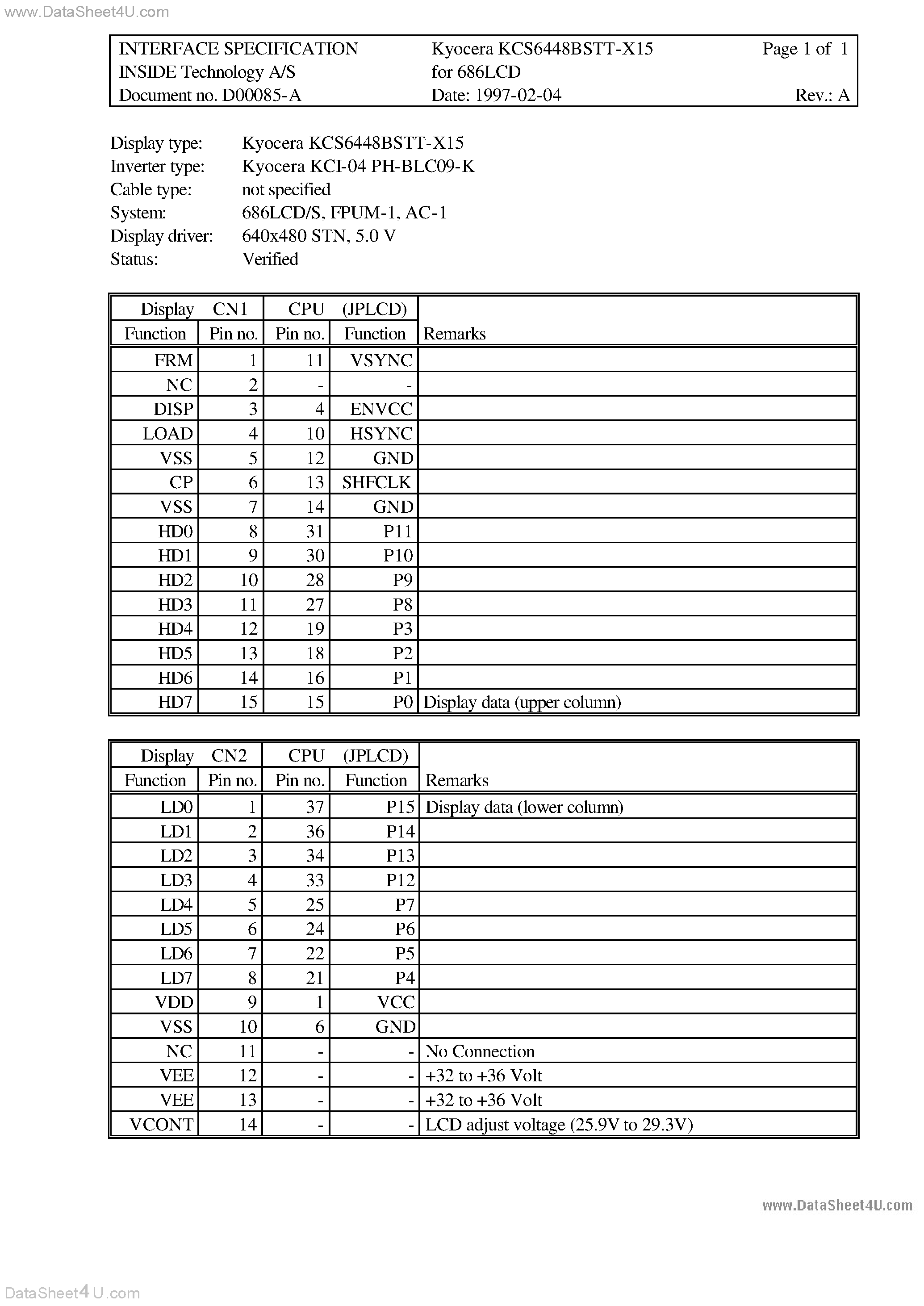 Datasheet KCS6448BSTT-X15 page 1 Datasheet KCS6448BSTT-X15 - Display Driver - 2 page 1