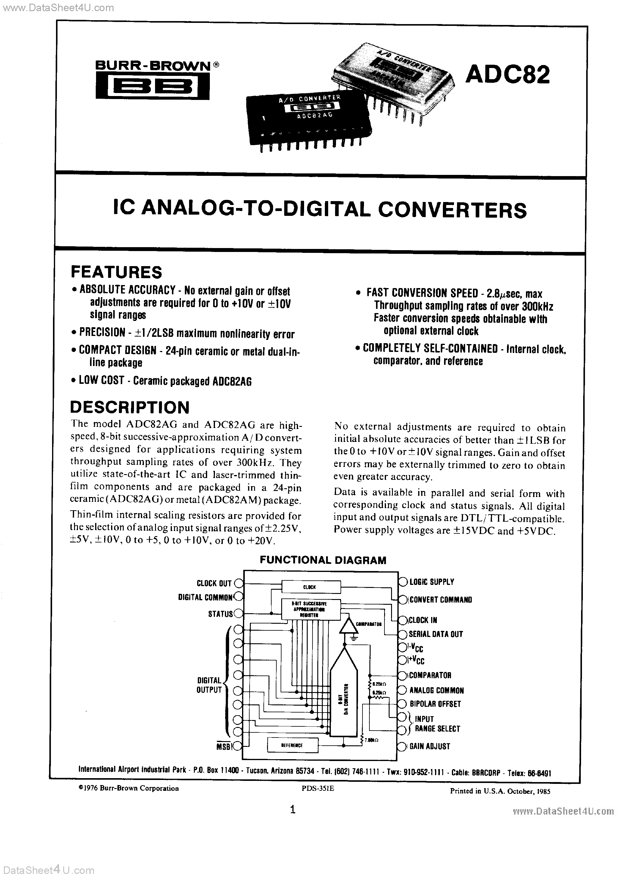 Datasheet ADC82AG page 1 Datasheet ADC82AG - A/D CONVERTER page 1