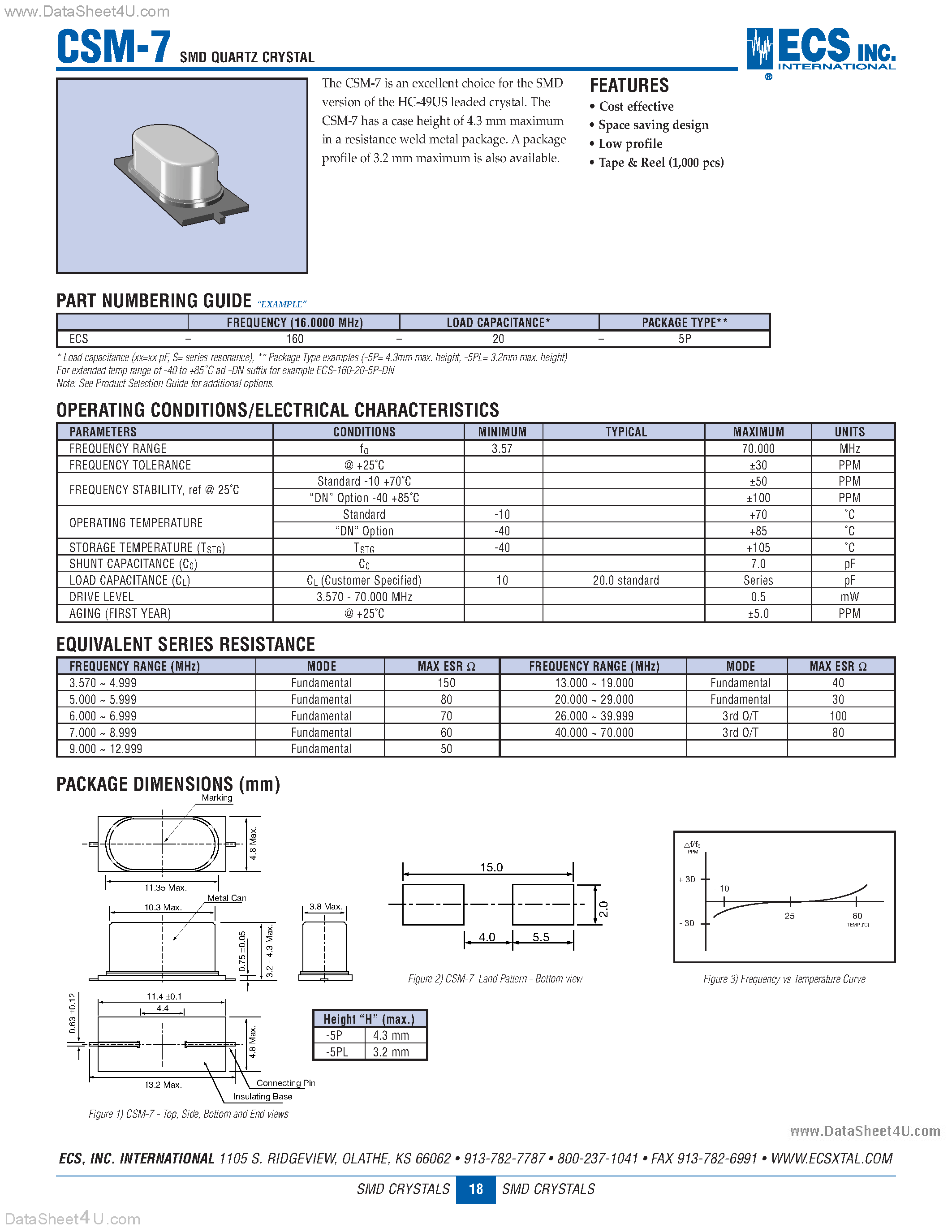 Datasheet CSM-7 page 1 Datasheet CSM-7 - SMD QUARTZ CRYSTAL page 1