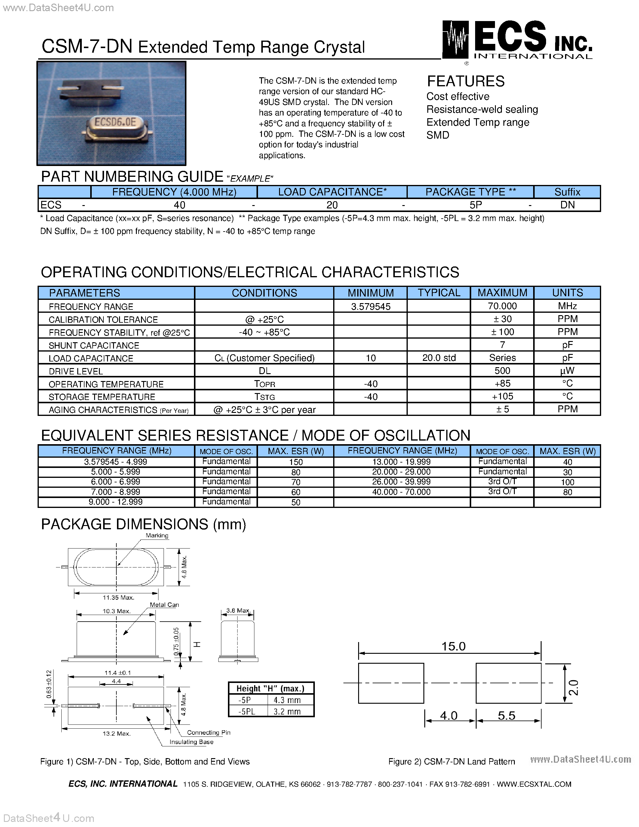 Даташит CSM-7-DN - Extended Temp Range Crystal страница 1
