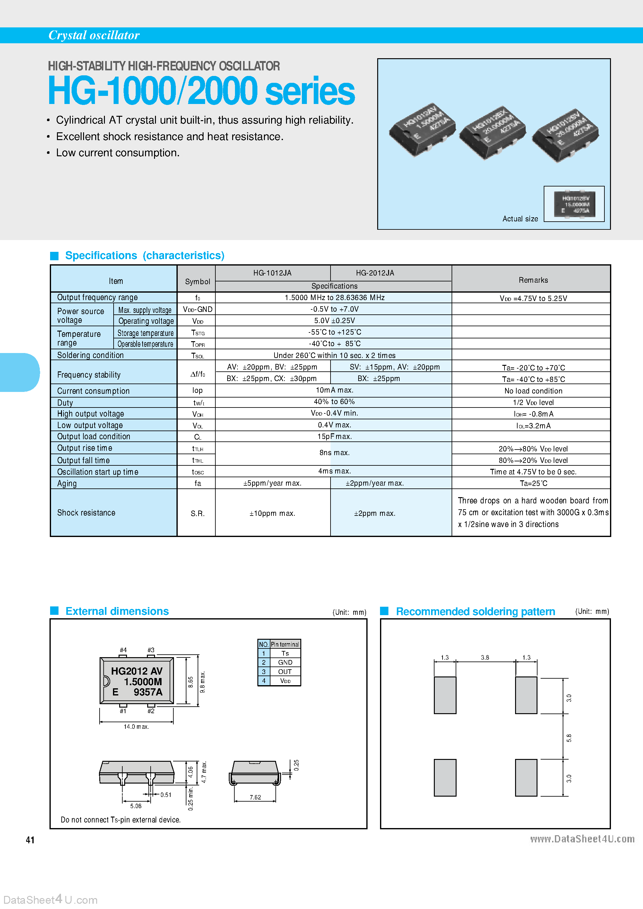 Datasheet HG-1000 page 1 Datasheet HG-1000 - (HG-1000 / HG-2000) HIGH-STABILITY HIGH-FREQUENCY OSCILLATOR page 1