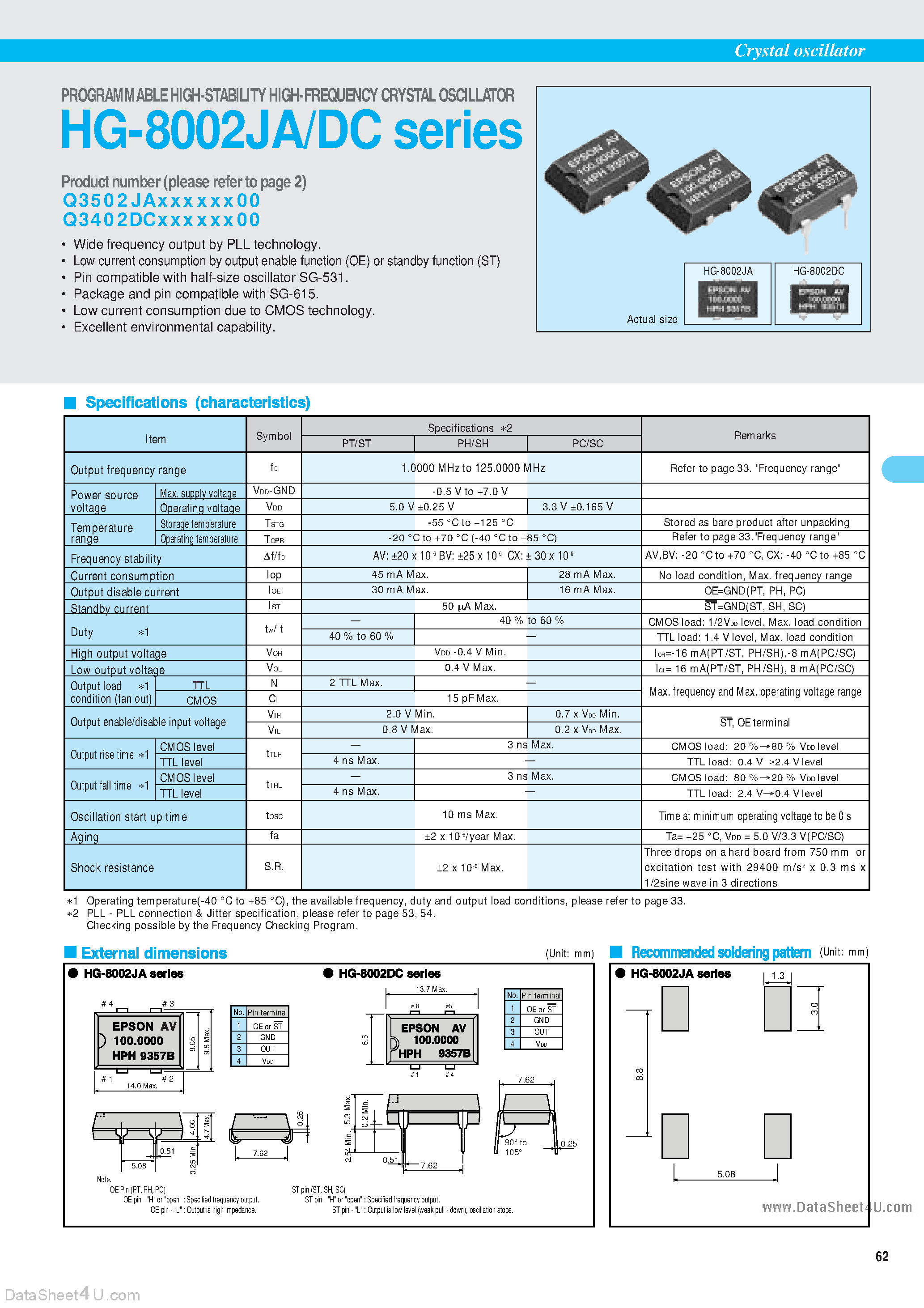 Даташит на микросхему HG-8002 страница 1 Даташит HG-8002 - PROGRAMMABLE HIGH-STABILITY HIGH-FREQUENCY CRYSTAL OSCILLATOR страница 1