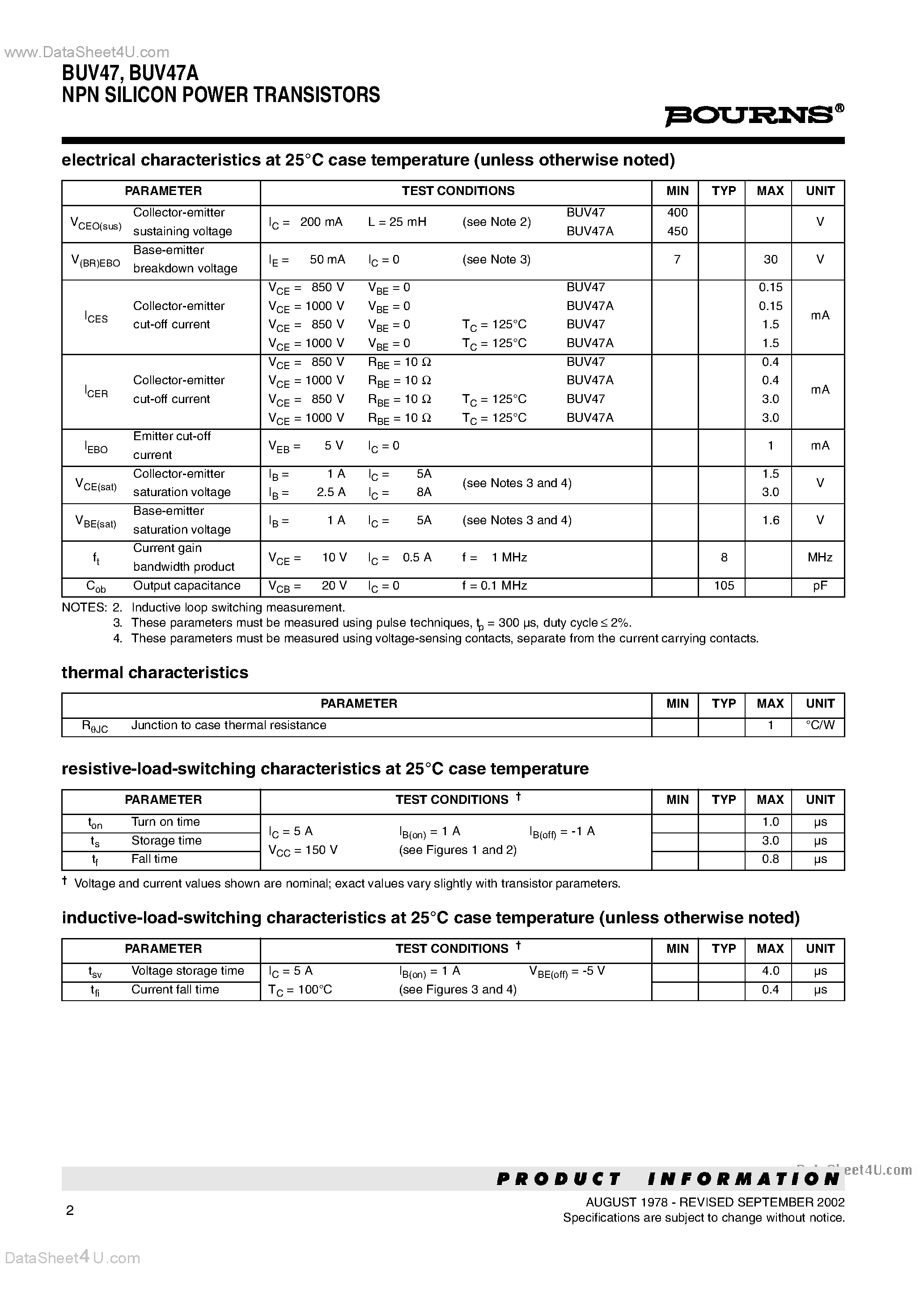 Даташит BU47 - NPN SILICON POWER TRANSISTORS страница 2