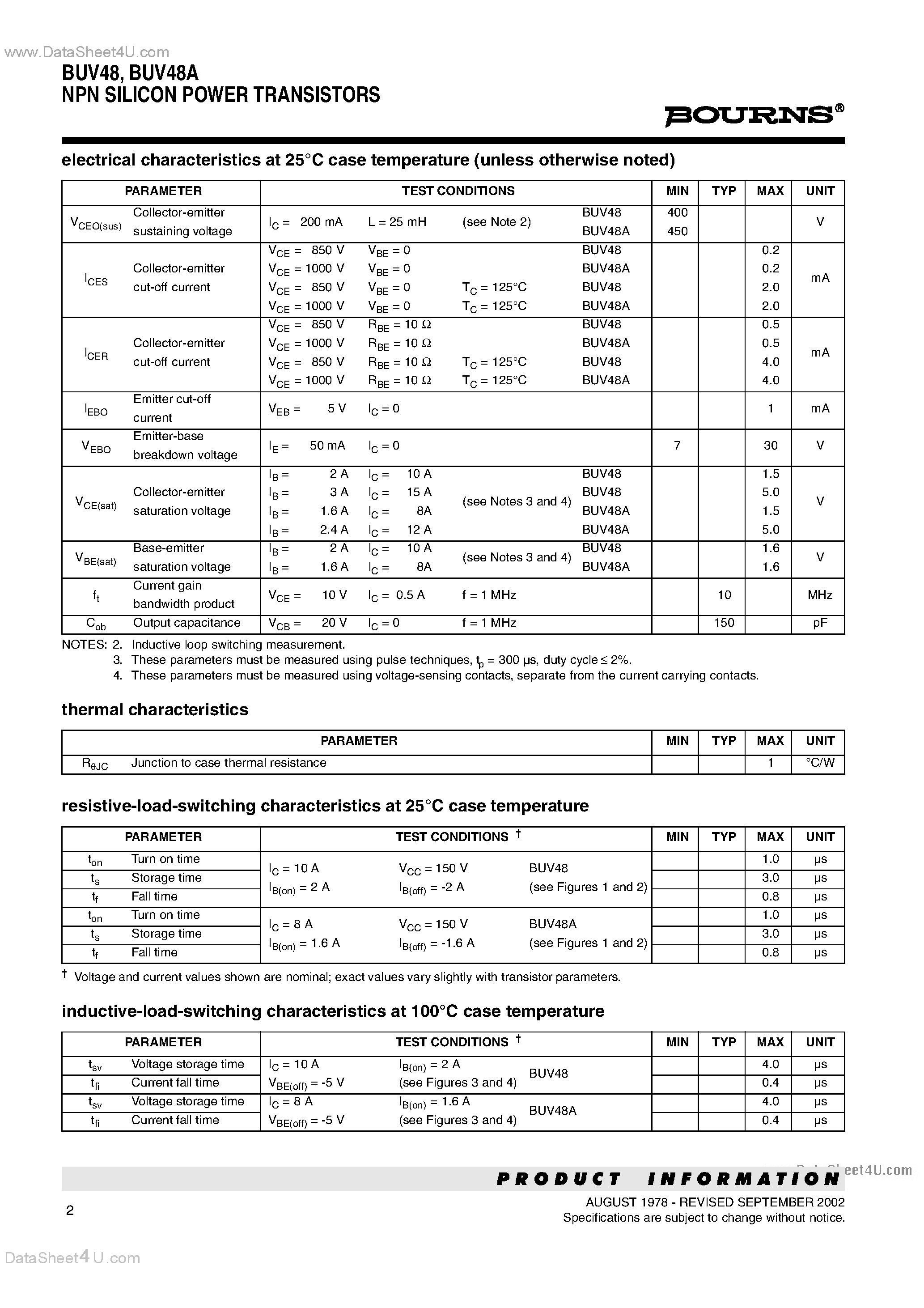 Даташит BU48 - NPN SILICON POWER TRANSISTORS страница 2