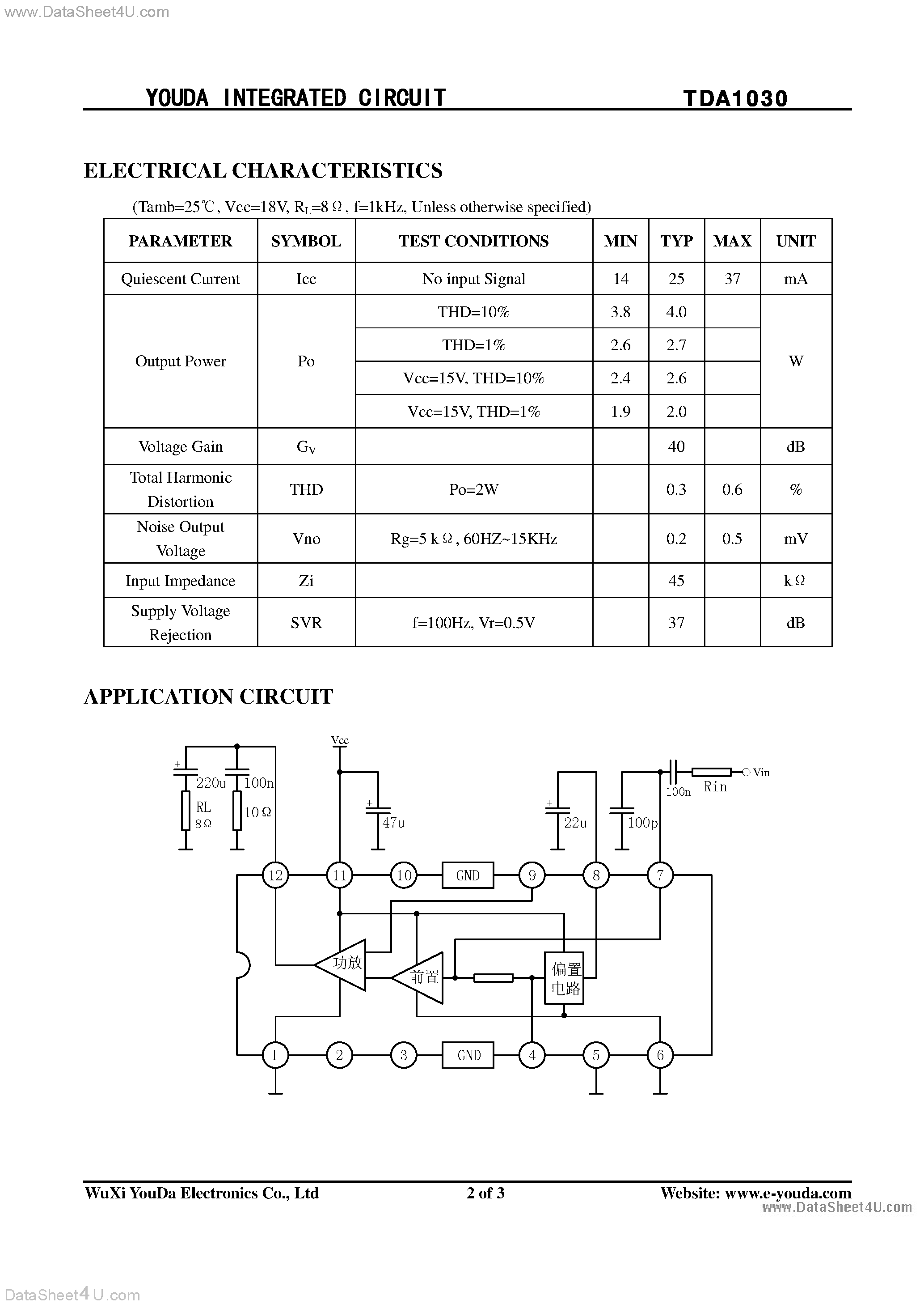 Datasheet TDA1030 page 2 Datasheet TDA1030 - TV SOUND POWER AMPLIFIER page 2
