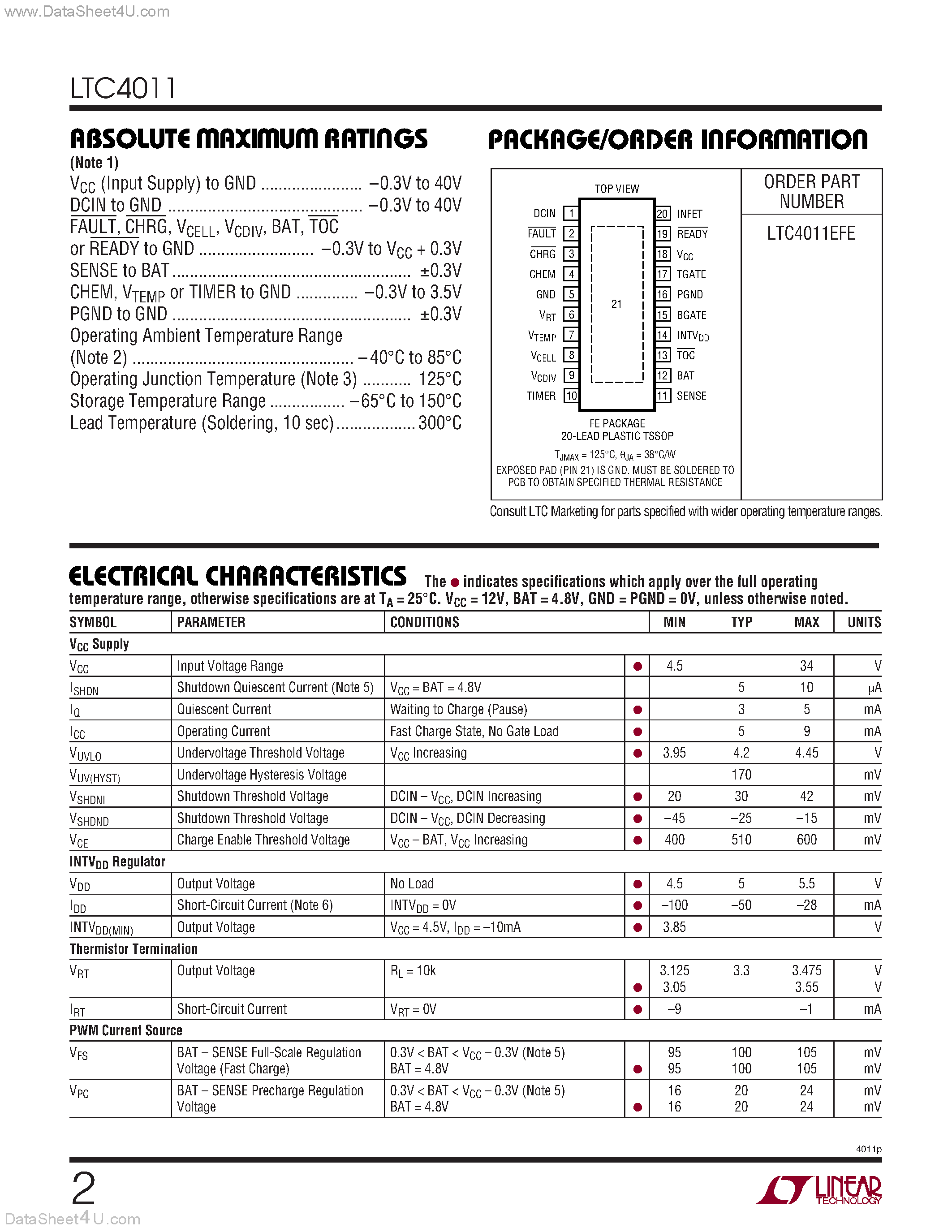 Datasheet LTC4011 - High Efficiency Standalone Nickel Battery Charger page 2