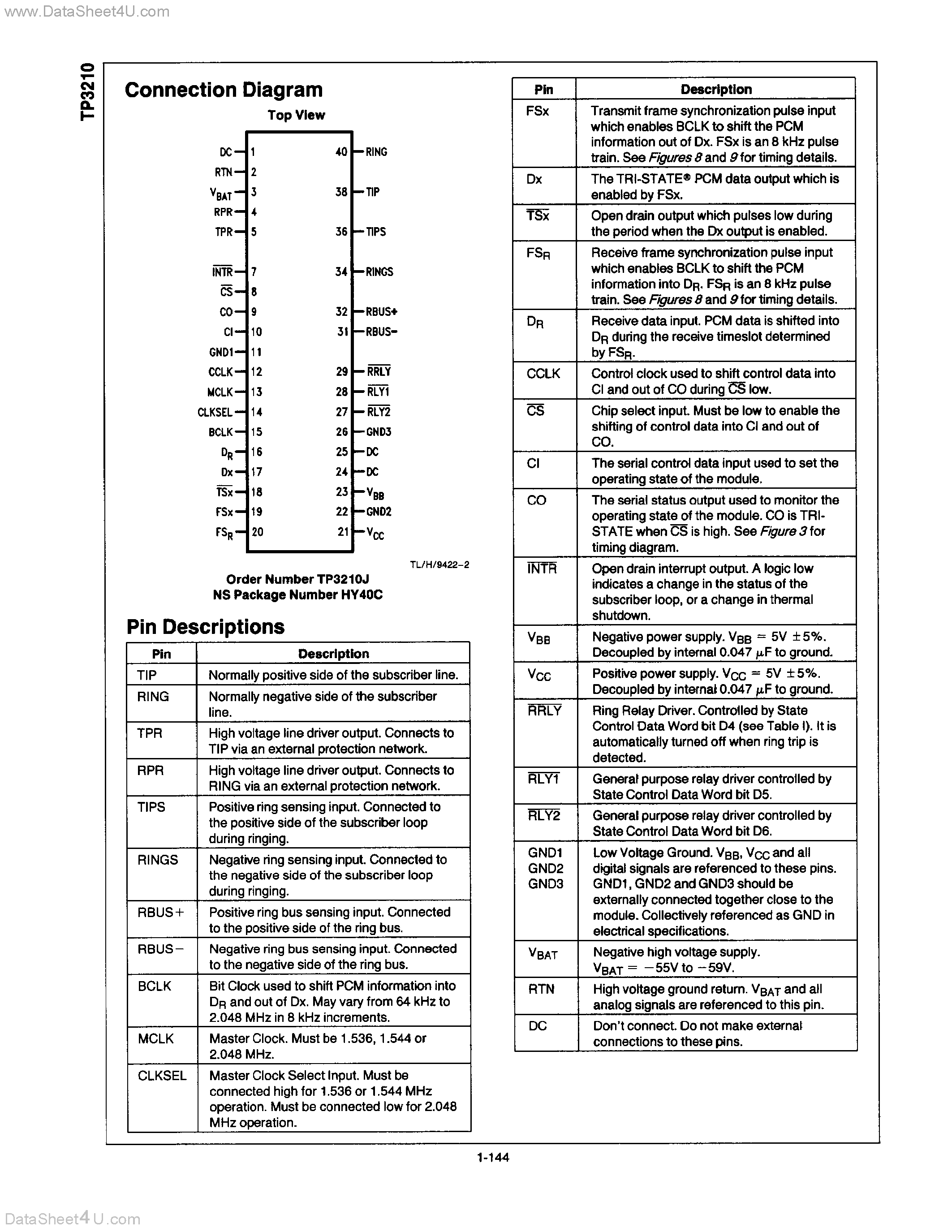 Даташит на микросхему TP3210 страница 2 Даташит TP3210 - SUBSCRIBER LINE INTERFACE MODULE страница 2